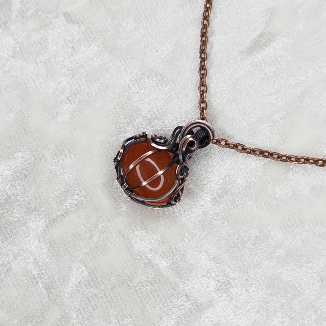 Dainty Carnelian Antiqued Copper Pumpkin Pendant