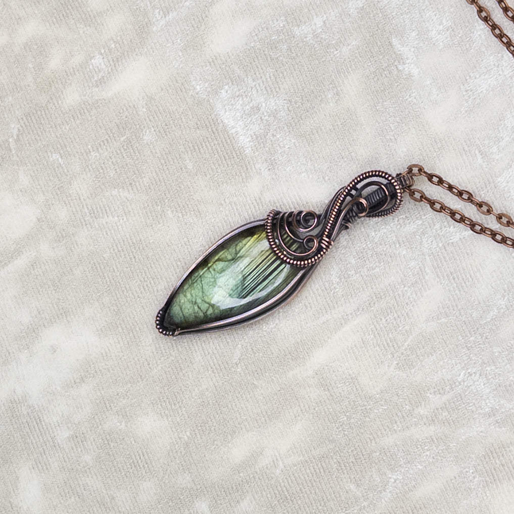 “Pond Reflection” Labradorite Antiqued Copper Wrapped Pendant
