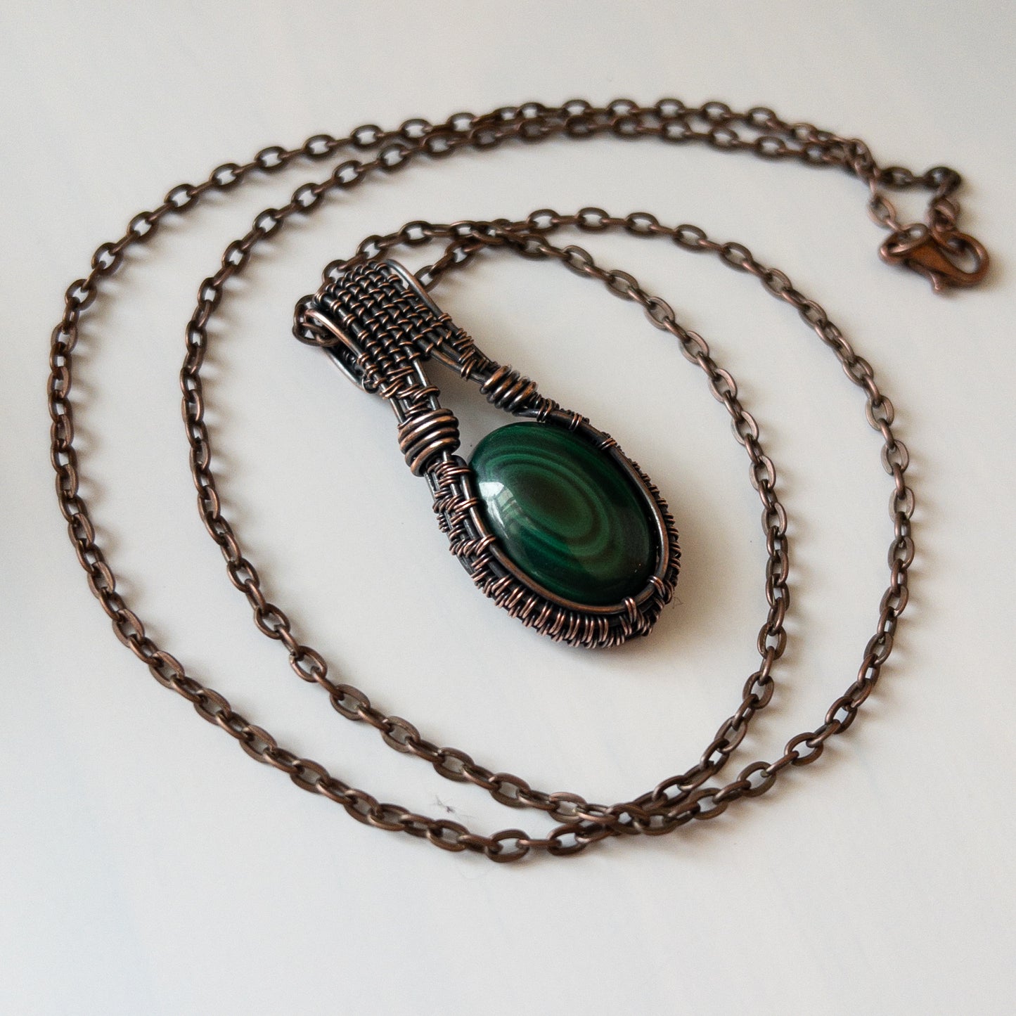Malachite & Copper Woven Pendant