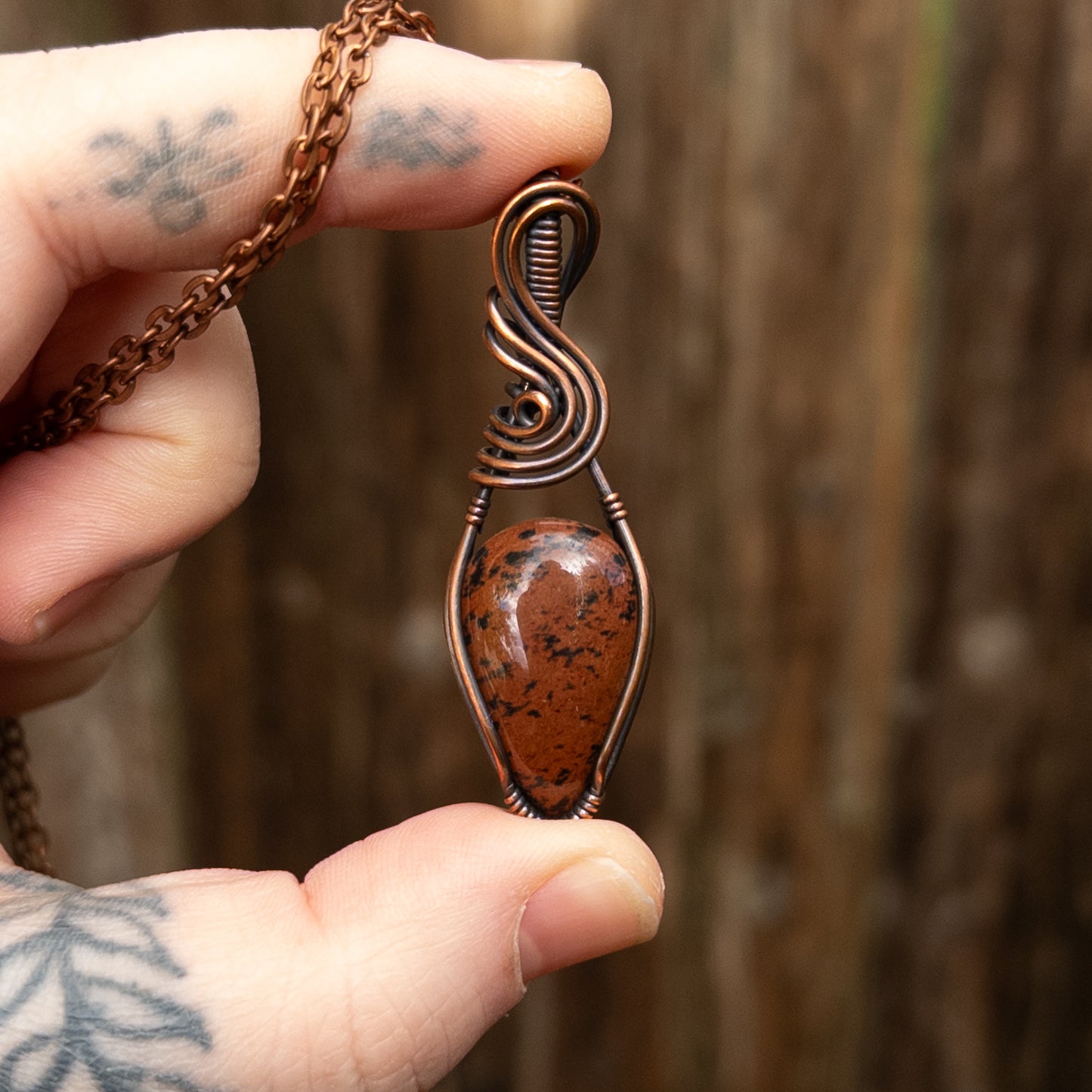 Mahogany Obsidian Copper Wrapped Pendant