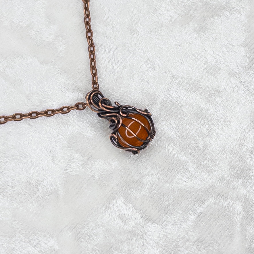 Micro Carnelian Antiqued Copper Pumpkin Pendant