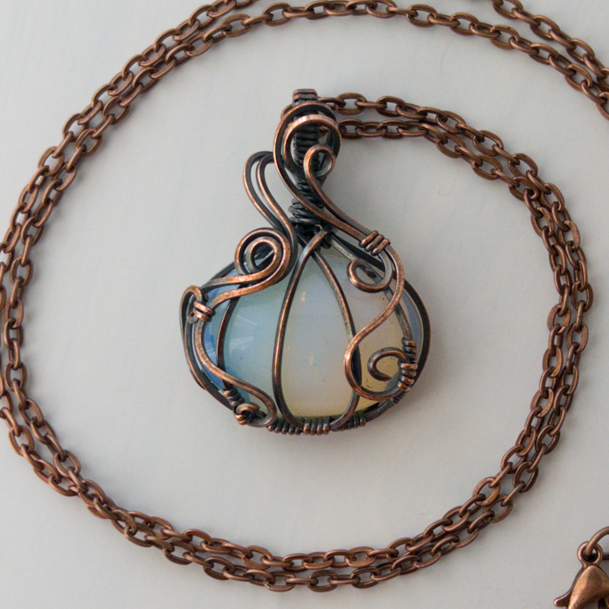 Opalite Pumpkin Antiqued Copper Wrapped Pendant