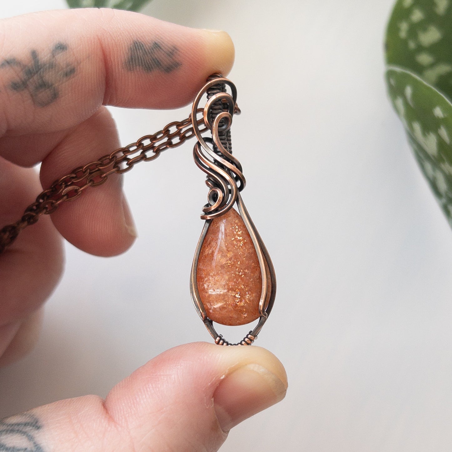 Sunstone & Copper Wrapped Pendant