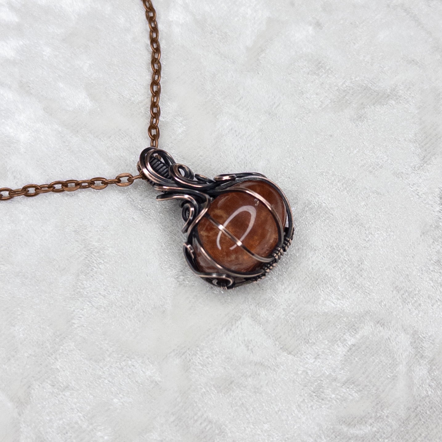 Fire Quartz Antiqued Copper Pumpkin Pendant
