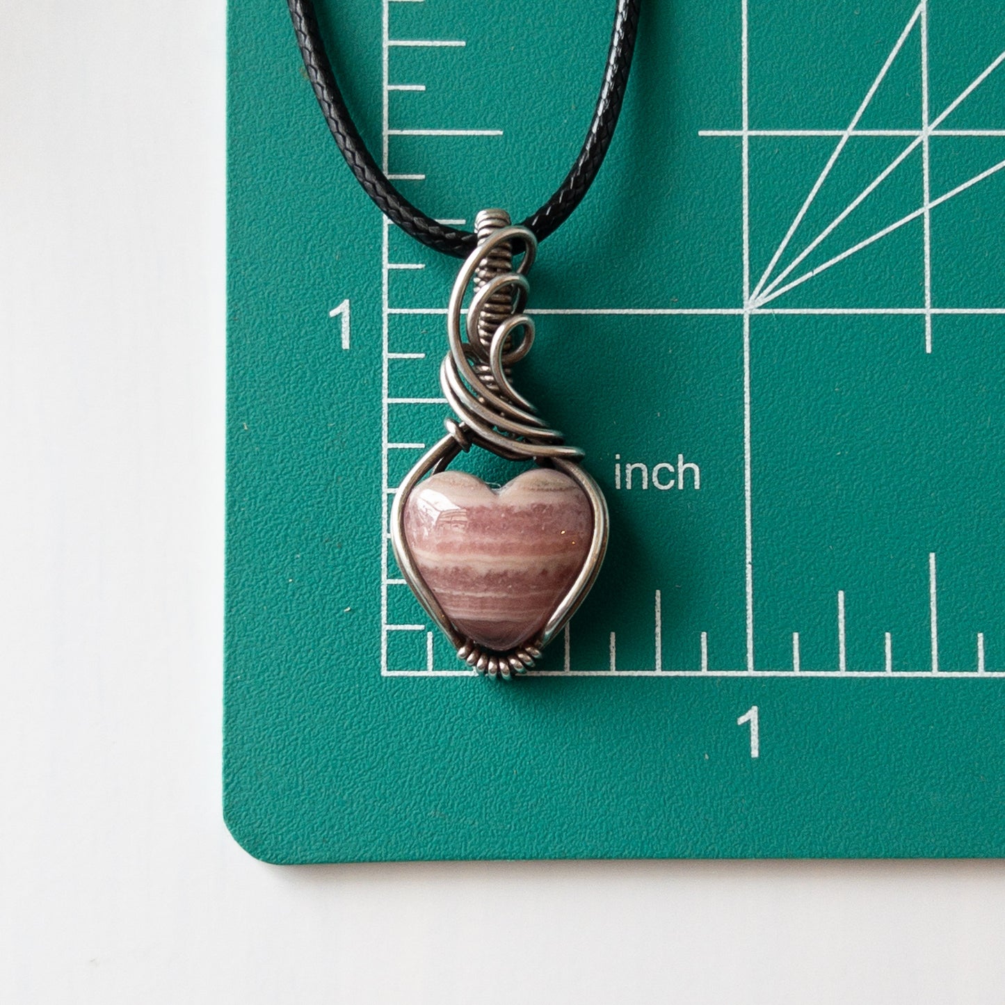 Mini Rhodochrosite Heart & Sterling Silver Wrapped Pendant