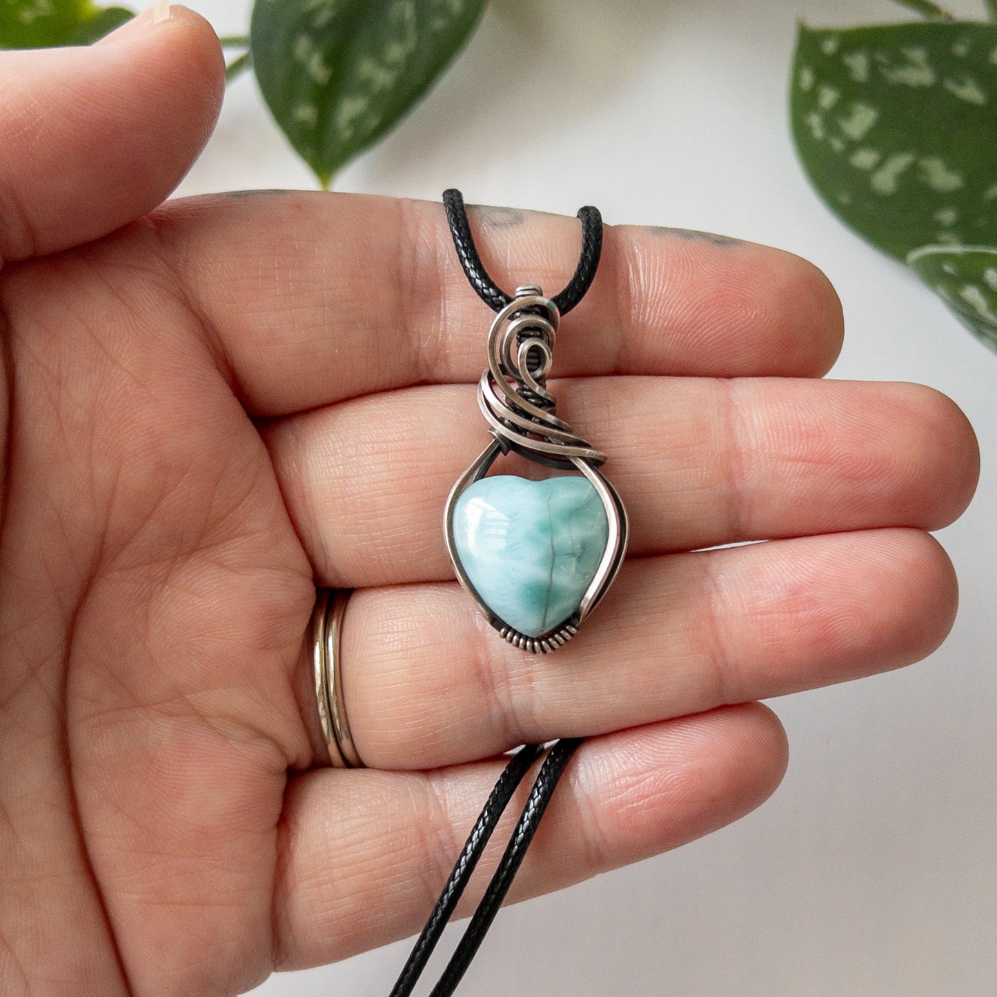 Larimar Heart & Sterling Silver Wrapped Pendant