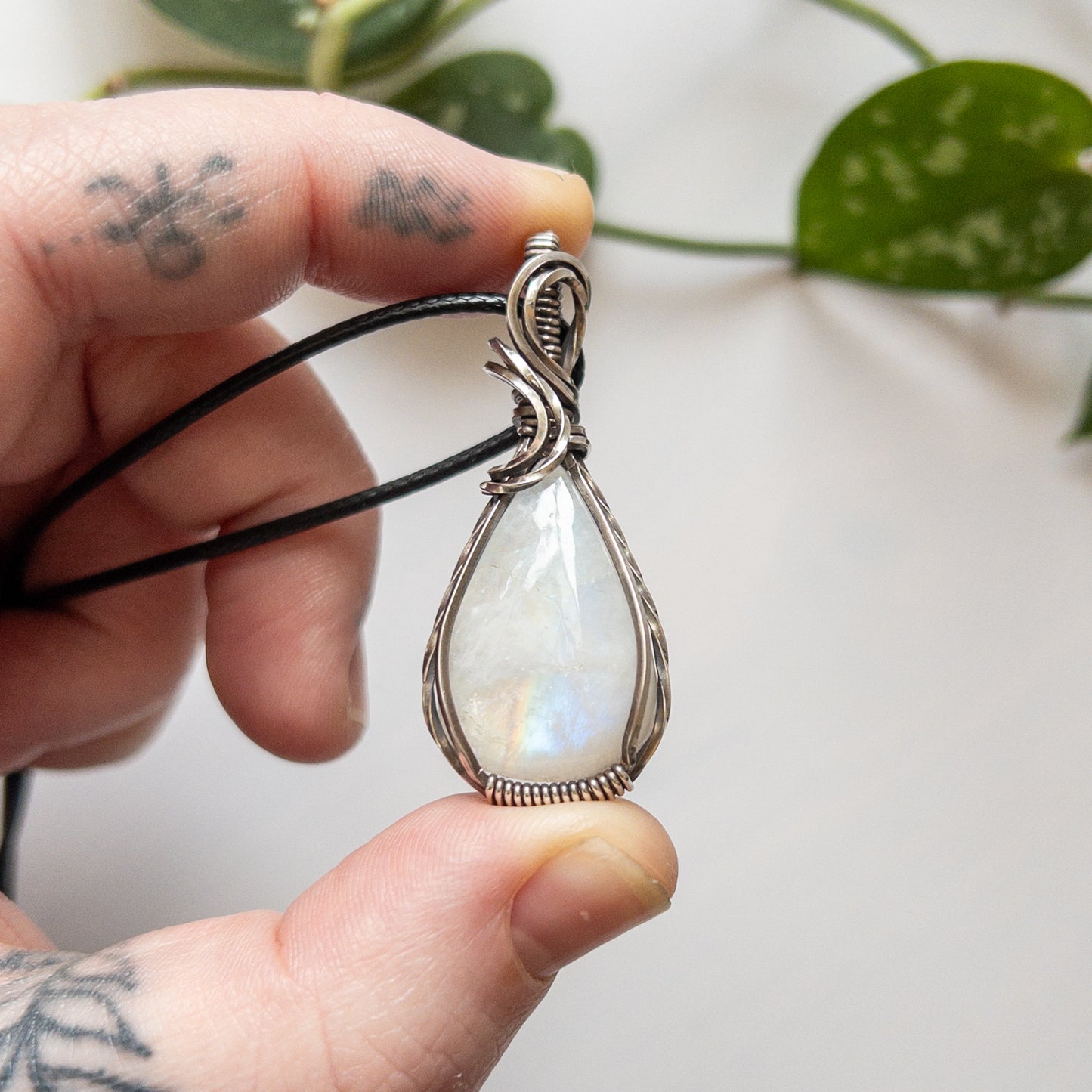 Rainbow Moonstone & Sterling Silver Wrapped Pendant