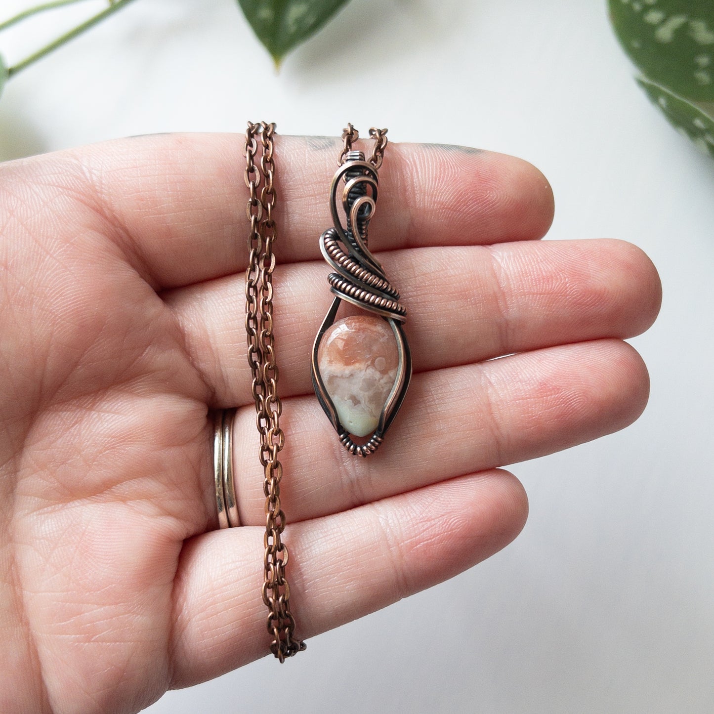 Colorful Flower Agate & Copper Wrapped Pendant