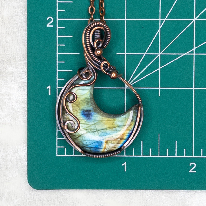 Labradorite Moon Antiqued Copper Pendant