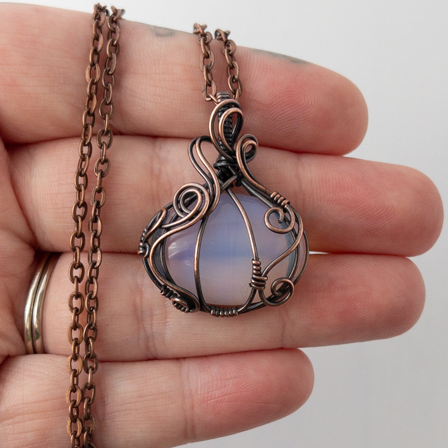 Opalite Pumpkin Antiqued Copper Wrapped Pendant