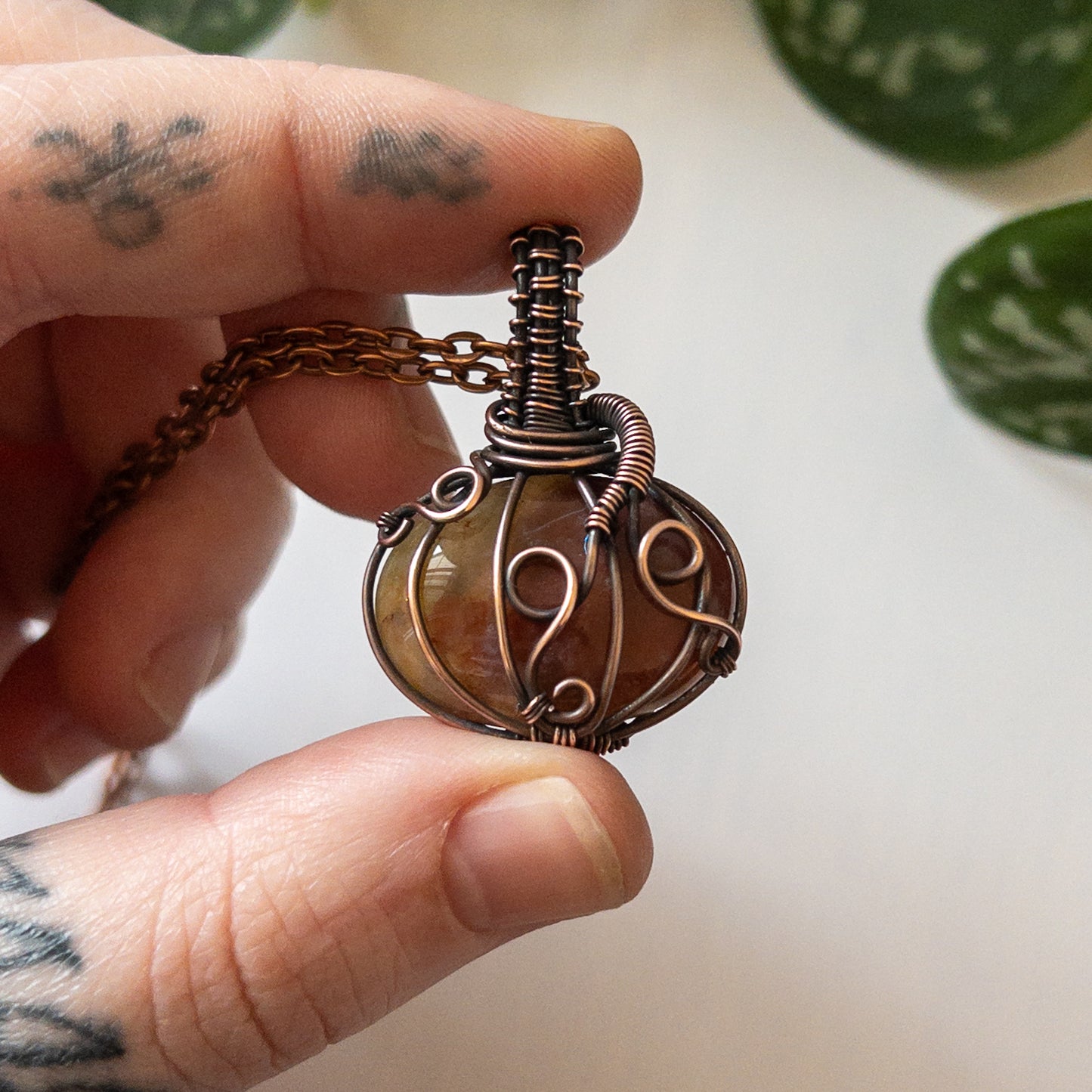 Pumpkin Pendant - Sea Jasper & Copper