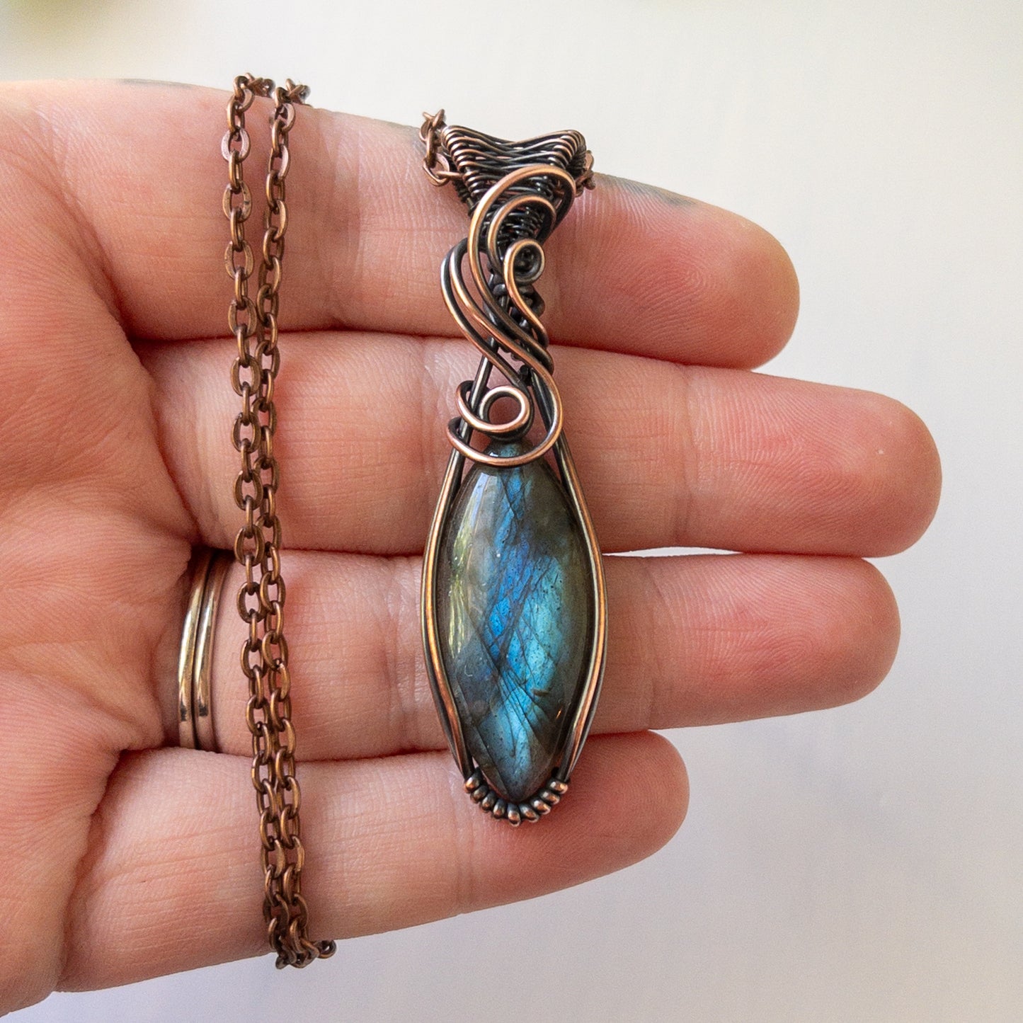 Blue Marquise Labradorite Copper Wrapped Pendant