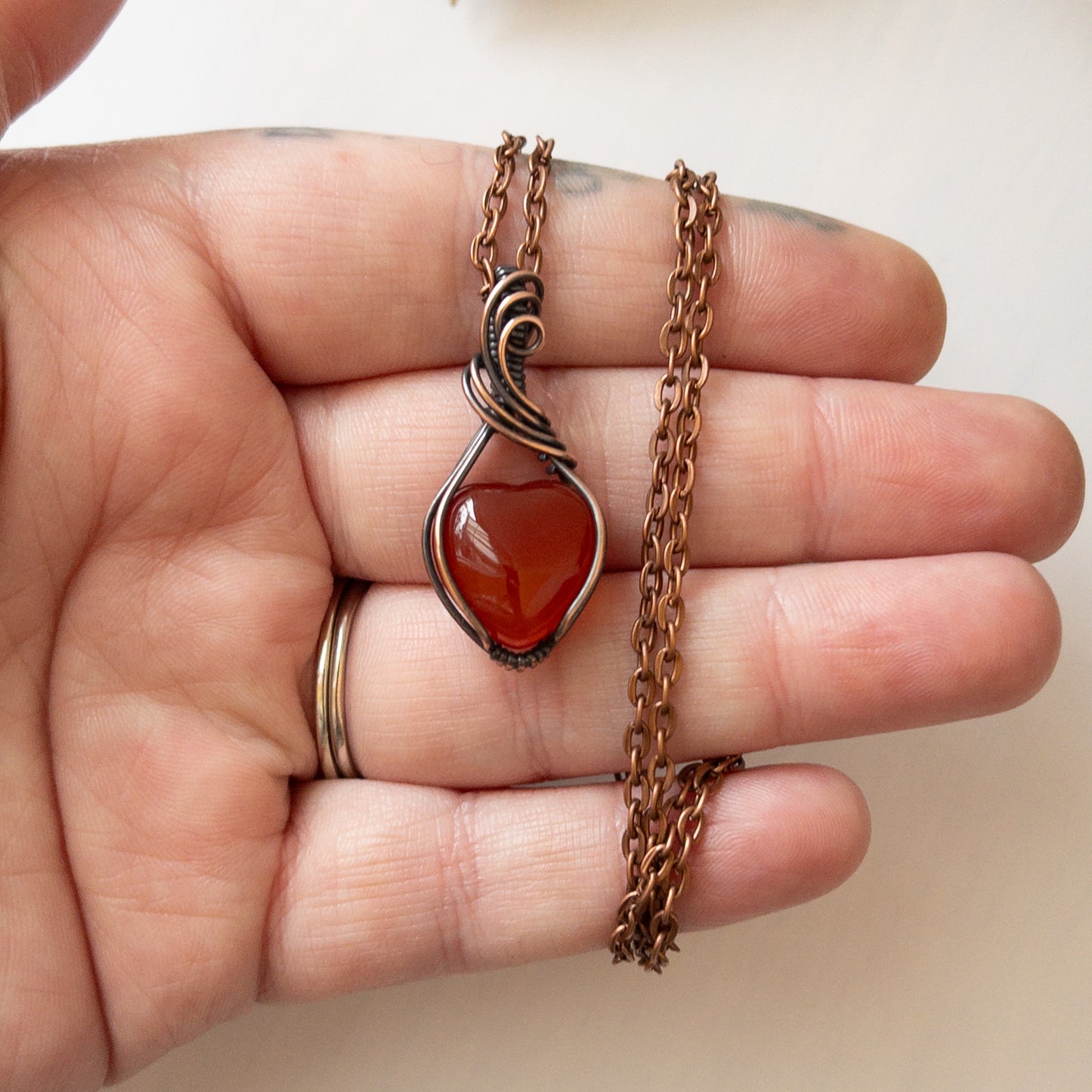 Mini Carnelian Heart & Copper Wrapped Pendant - C