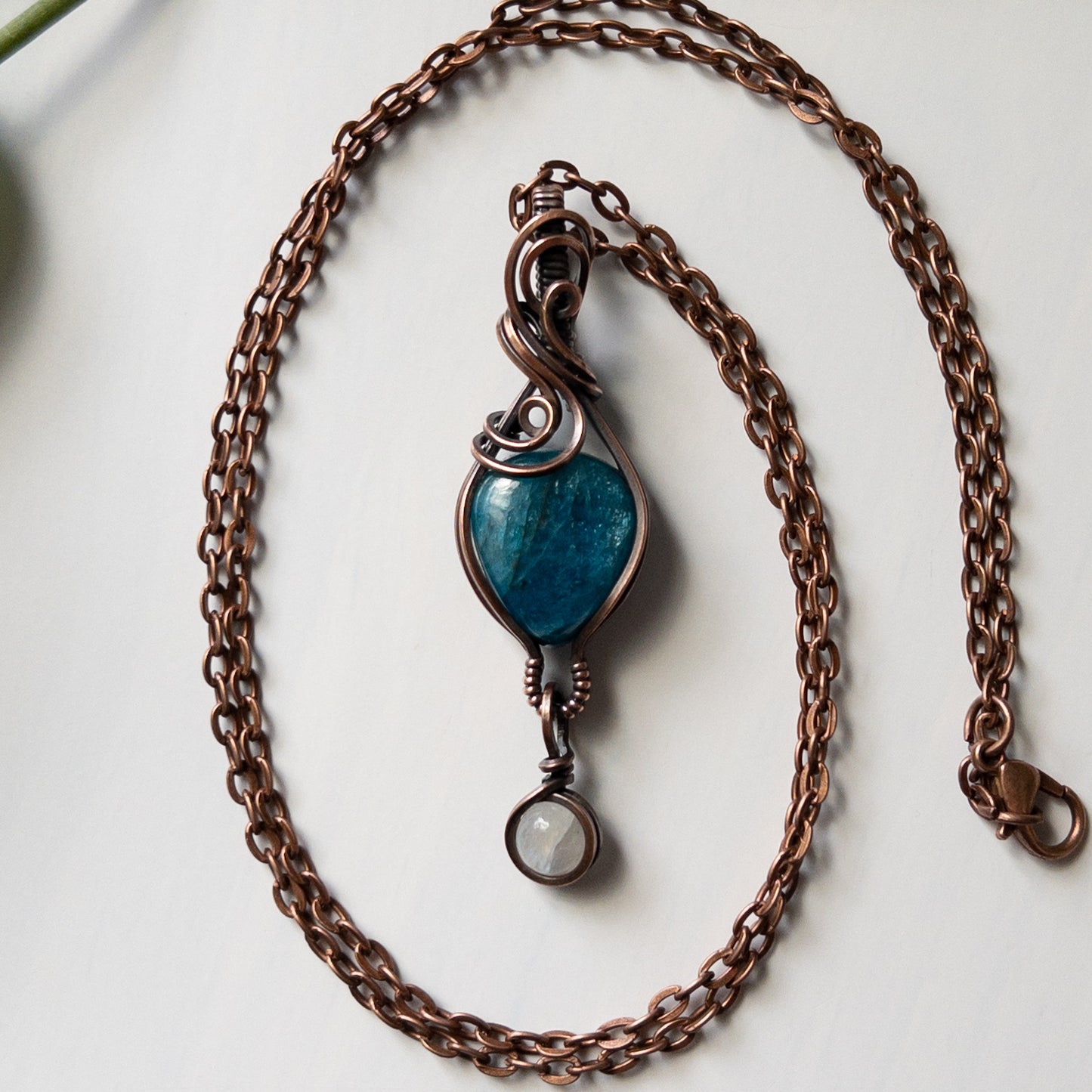 Apatite With Moonstone Charm & Copper Wrapped Pendant