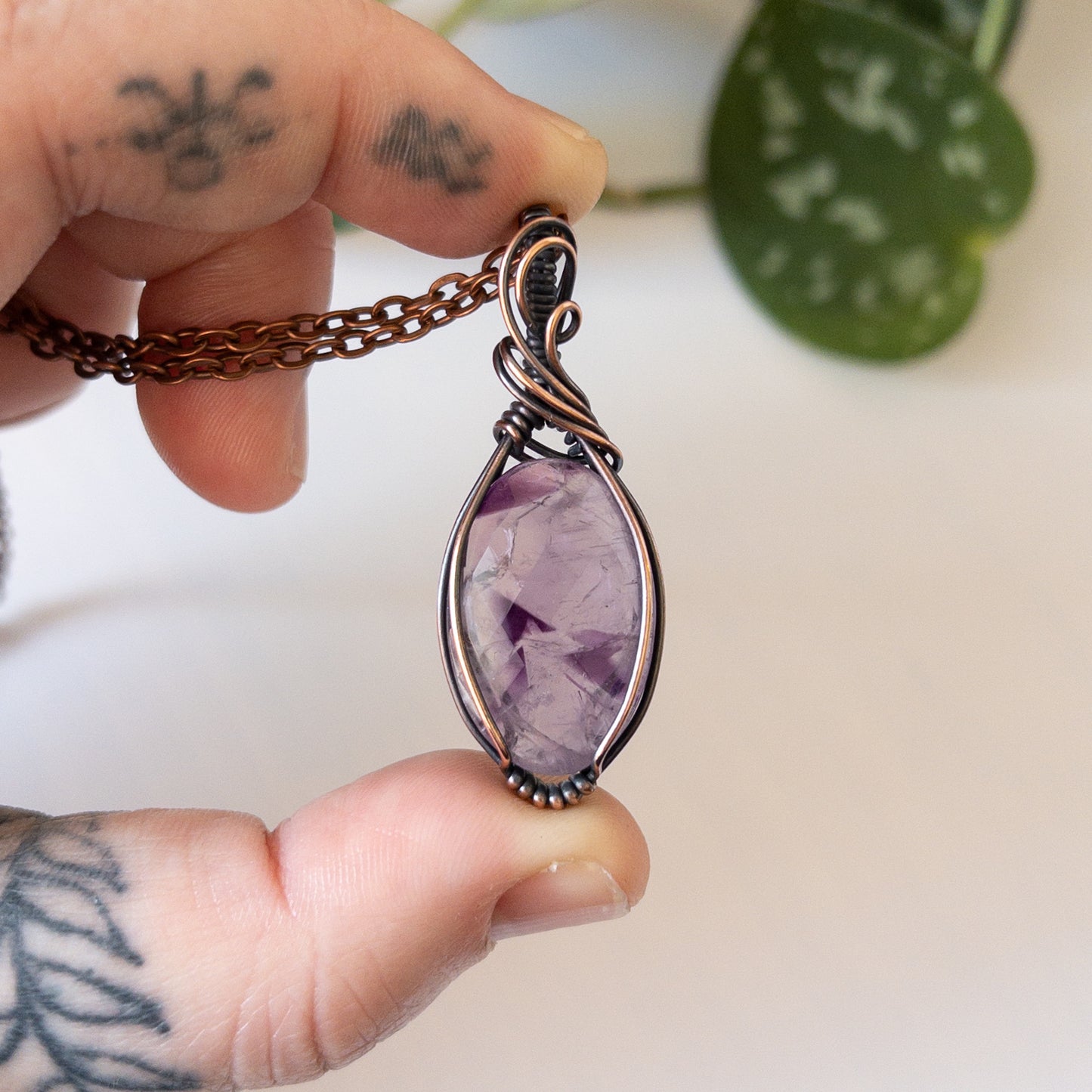 Faceted Amethyst & Copper Wrapped Pendant