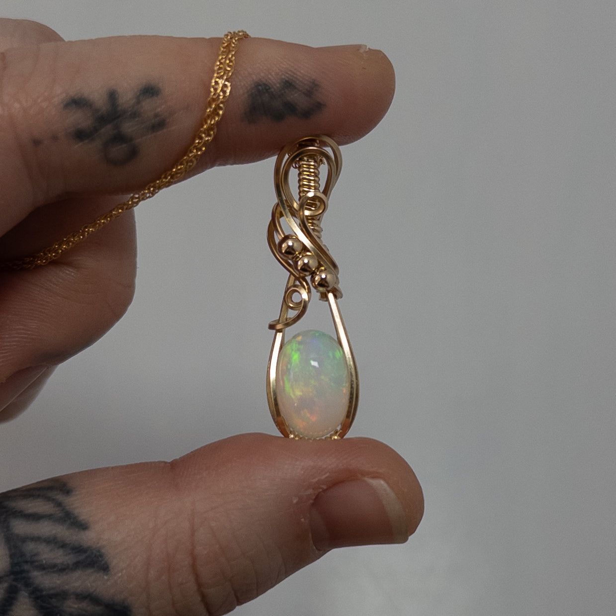 4 Carat Ethiopian Opal 14k Gold Filled Wrapped Pendant