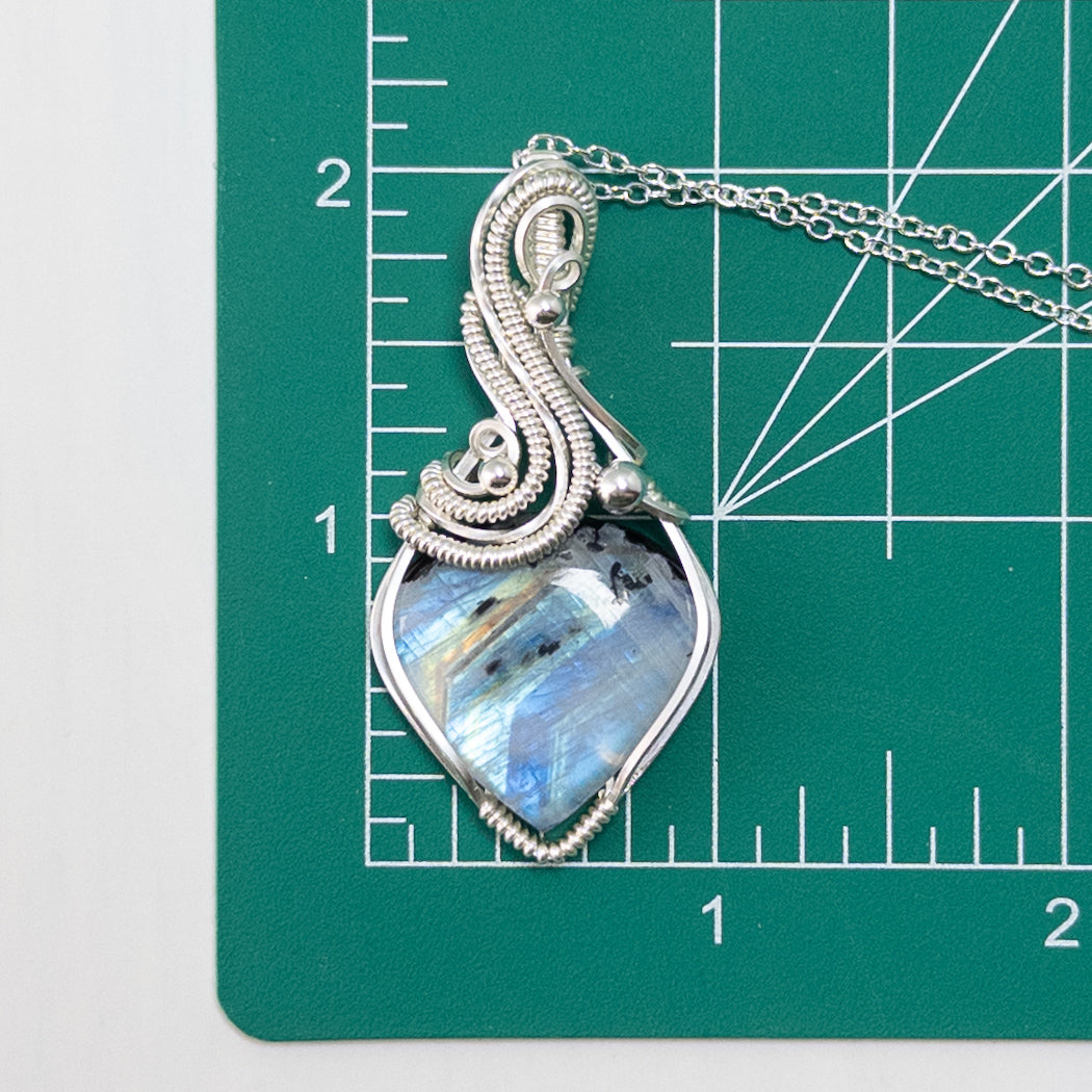 High Quality Rainbow Moonstone Sterling Silver Wrapped Pendant
