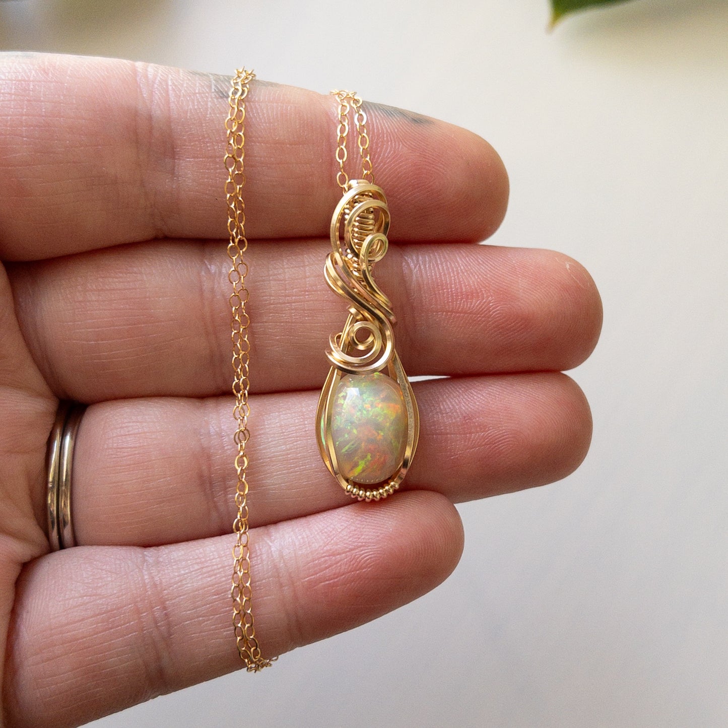 Mnemosyne - Opal & Gold Fill Wire Wrapped Pendant