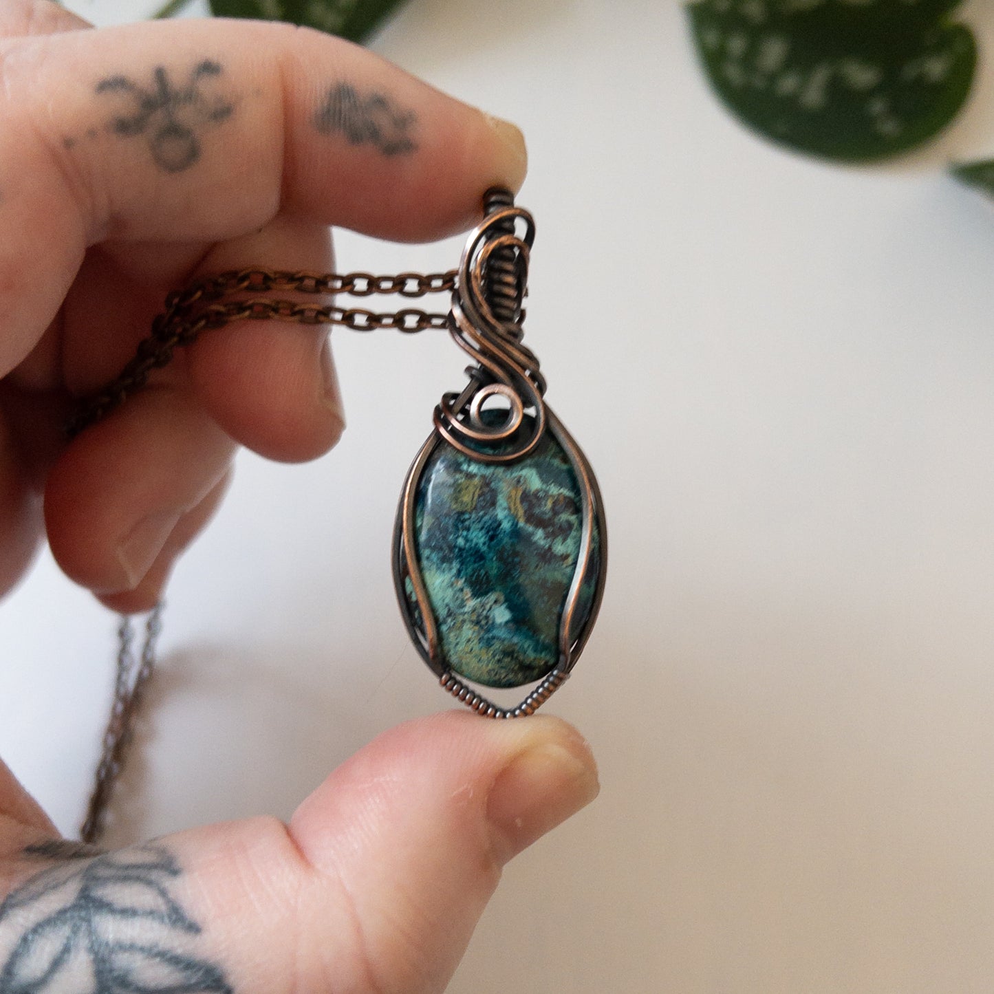 Shattuckite & Copper Wrapped Pendant