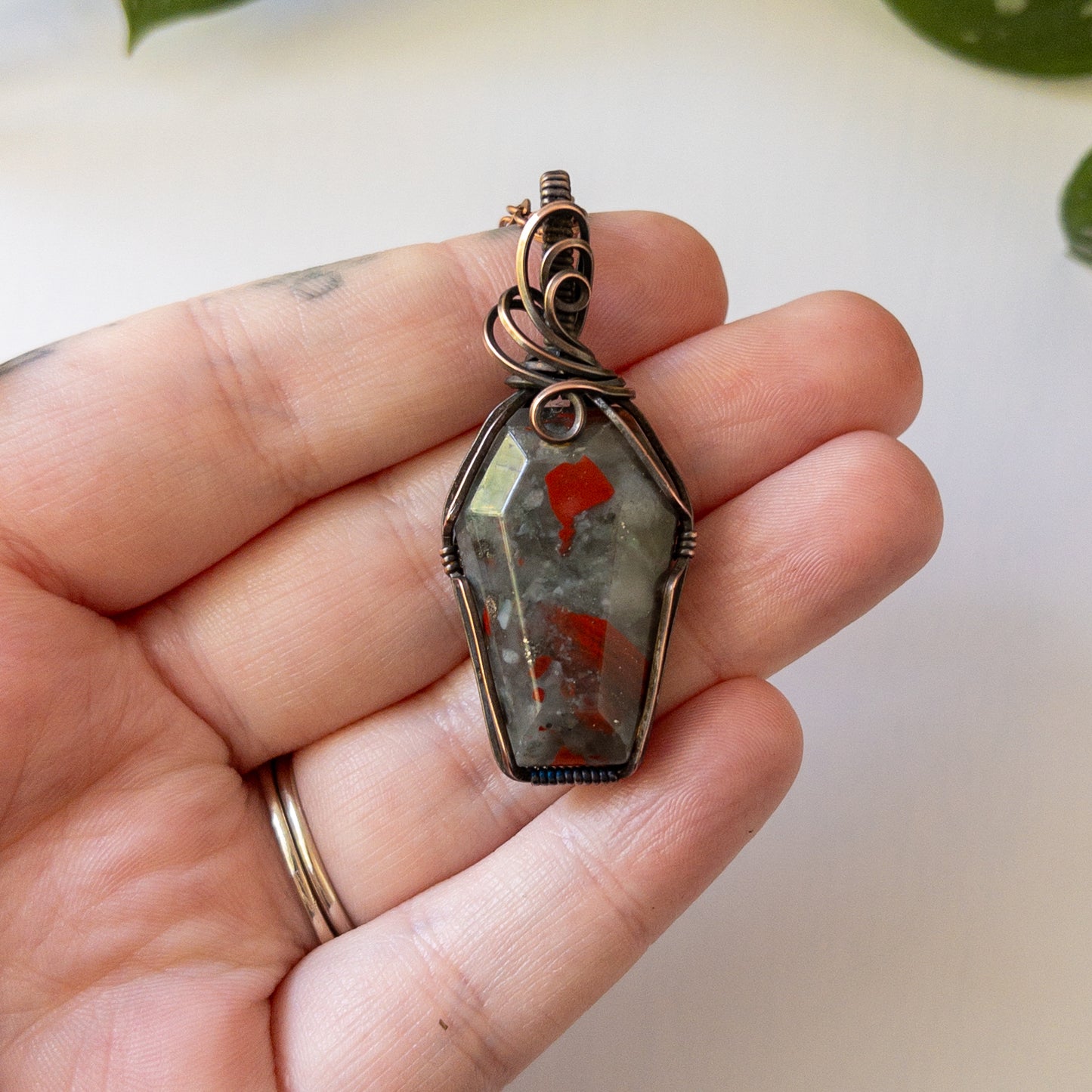 Coffin Pendant - African Bloodstone & Copper (A)
