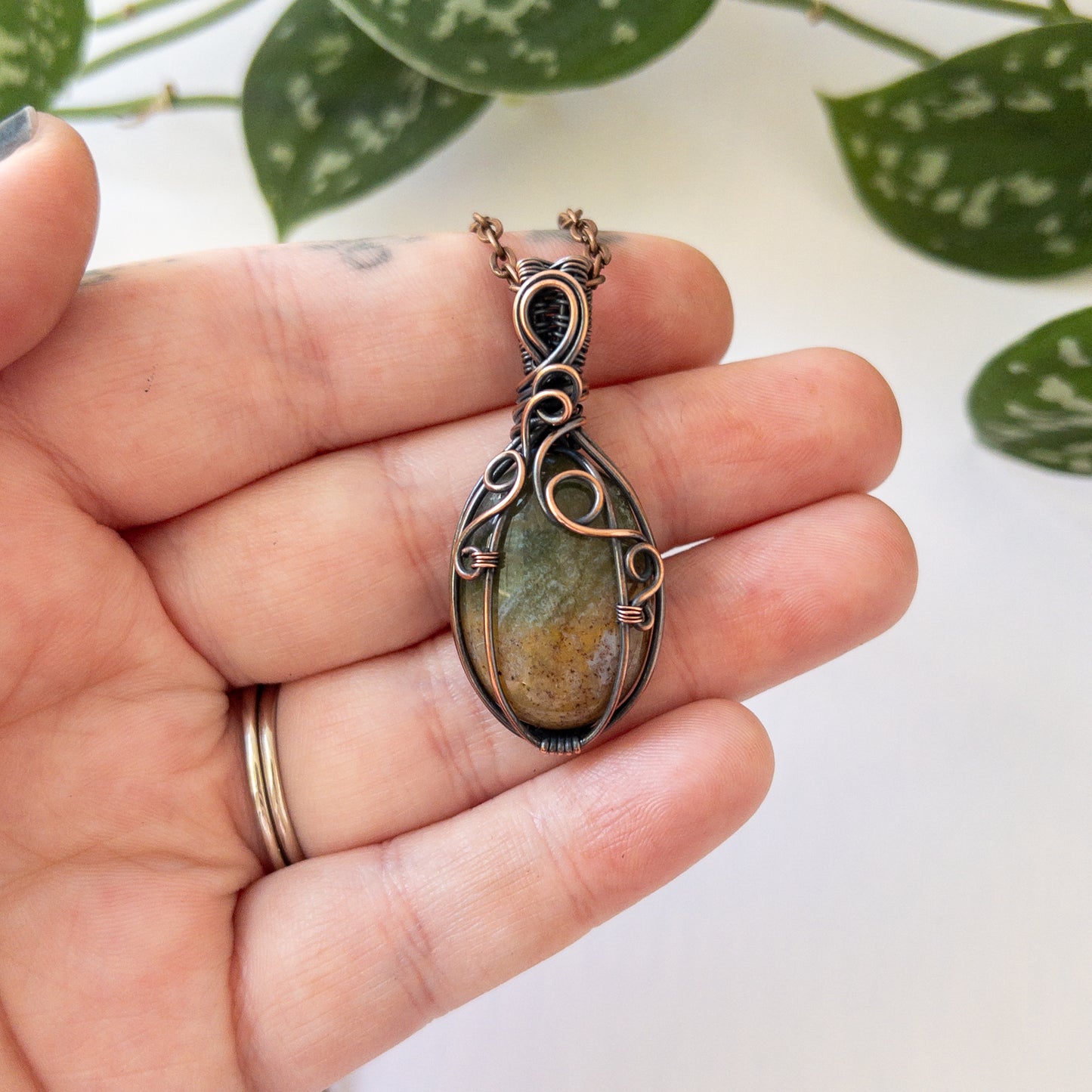Pumpkin Pendant - Sea Jasper & Copper B