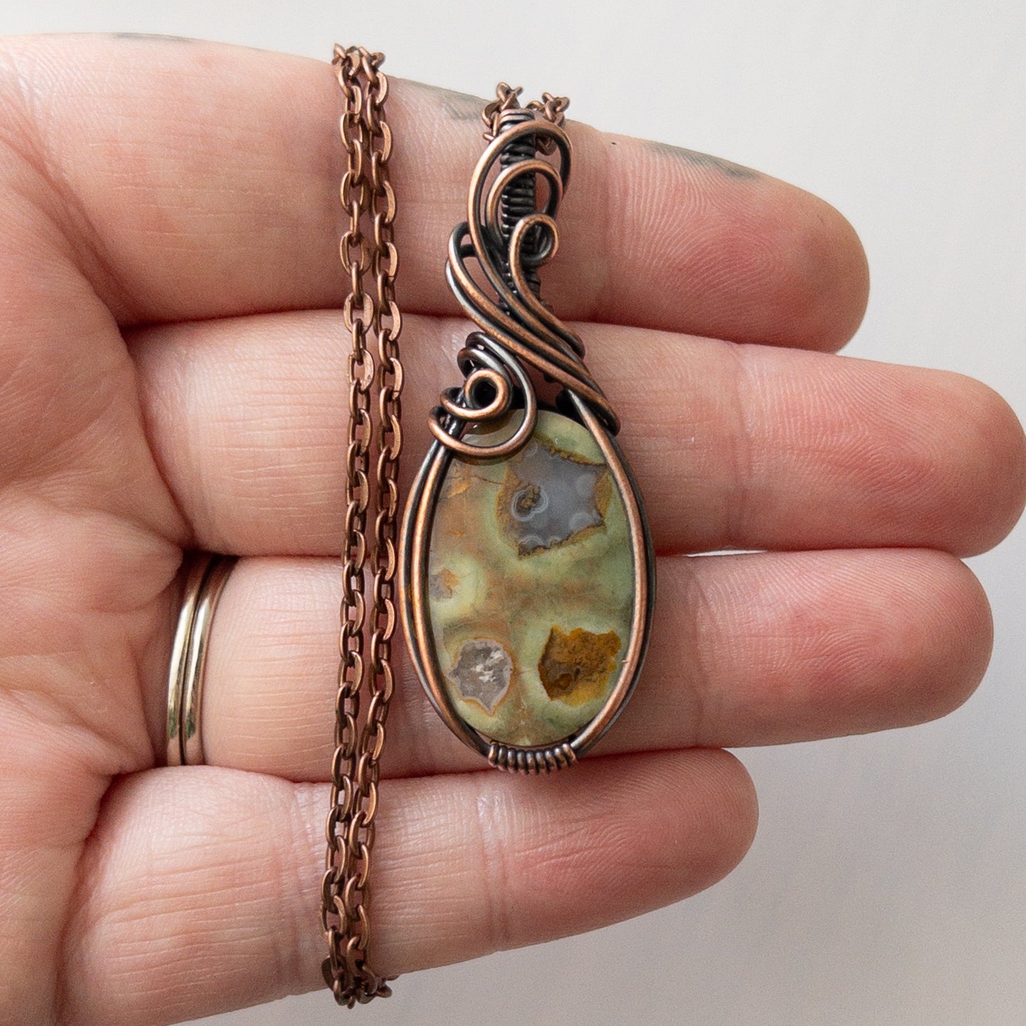 Rainforest Rhyolite Copper Wrapped Pendant