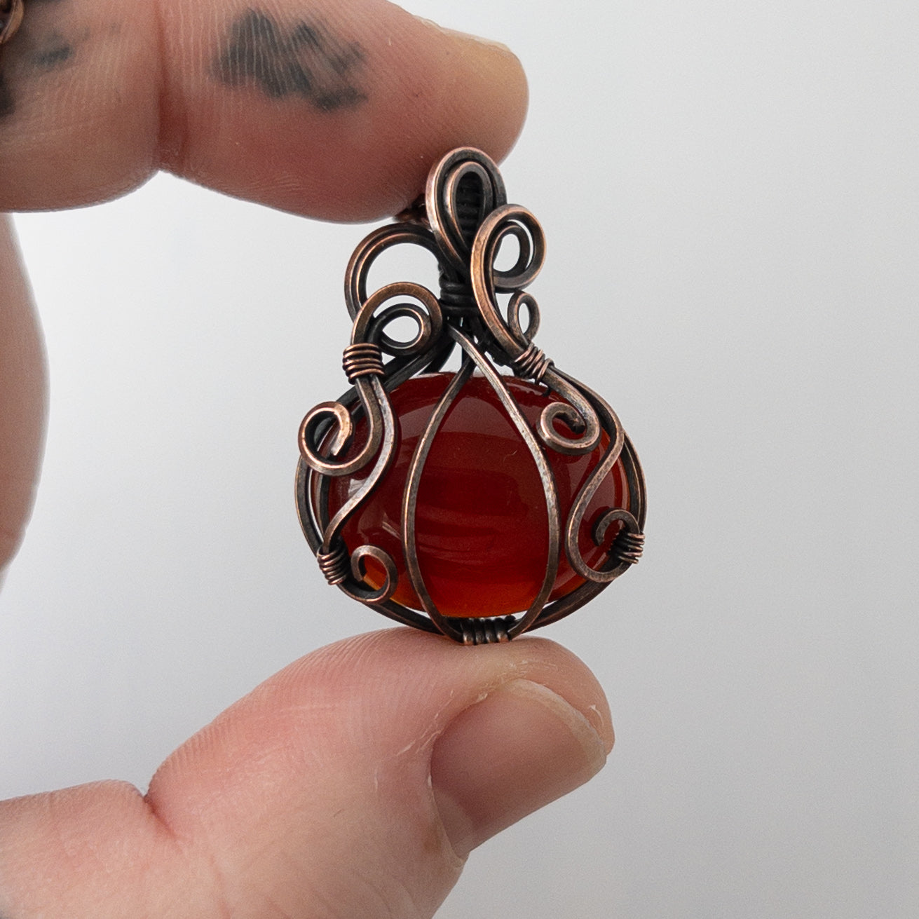 Dark Red Carnelian Pumpkin Antiqued Copper Pendant