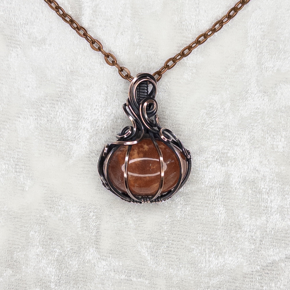 Fire Quartz Antiqued Copper Pumpkin Pendant