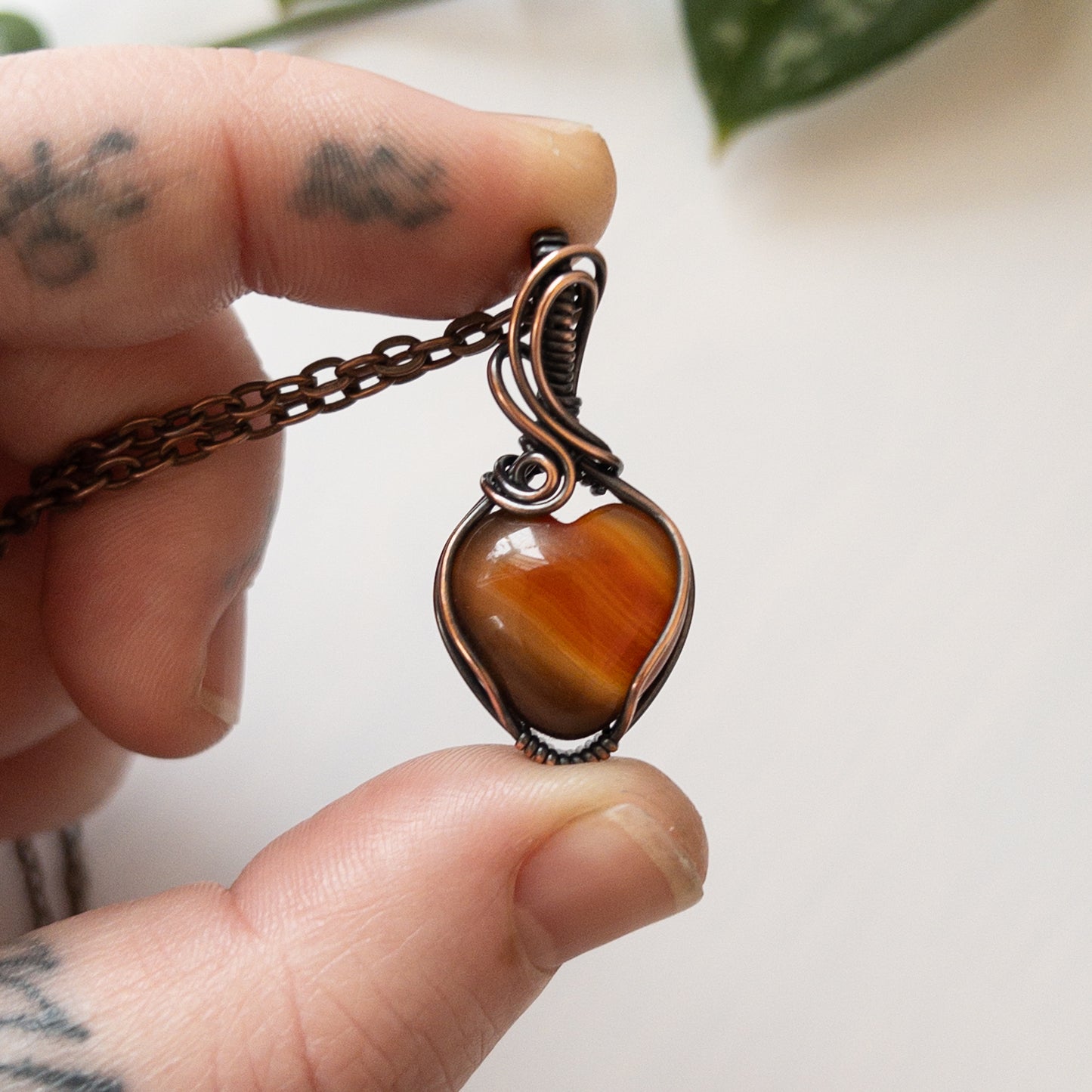 Mini Carnelian Heart & Copper Wrapped Pendant - A