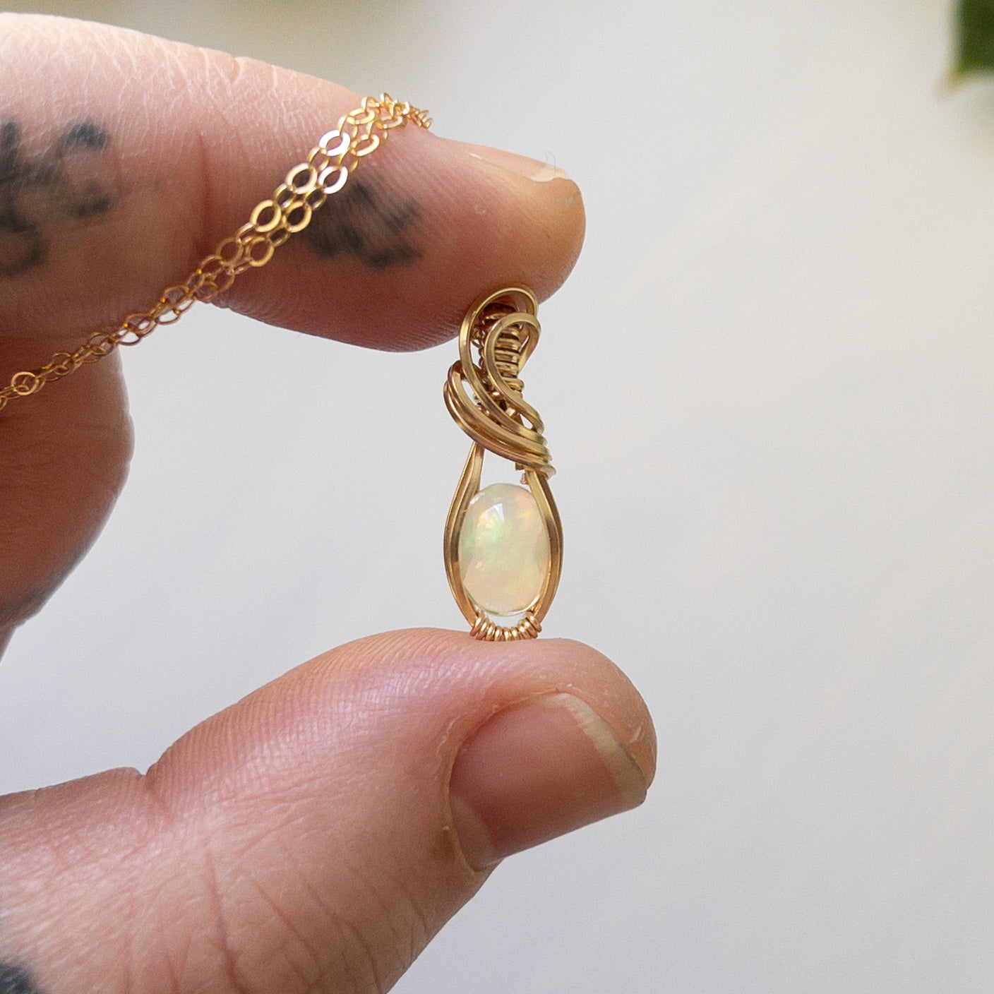 Theia - Opal & Gold Fill Wire Wrapped Pendant