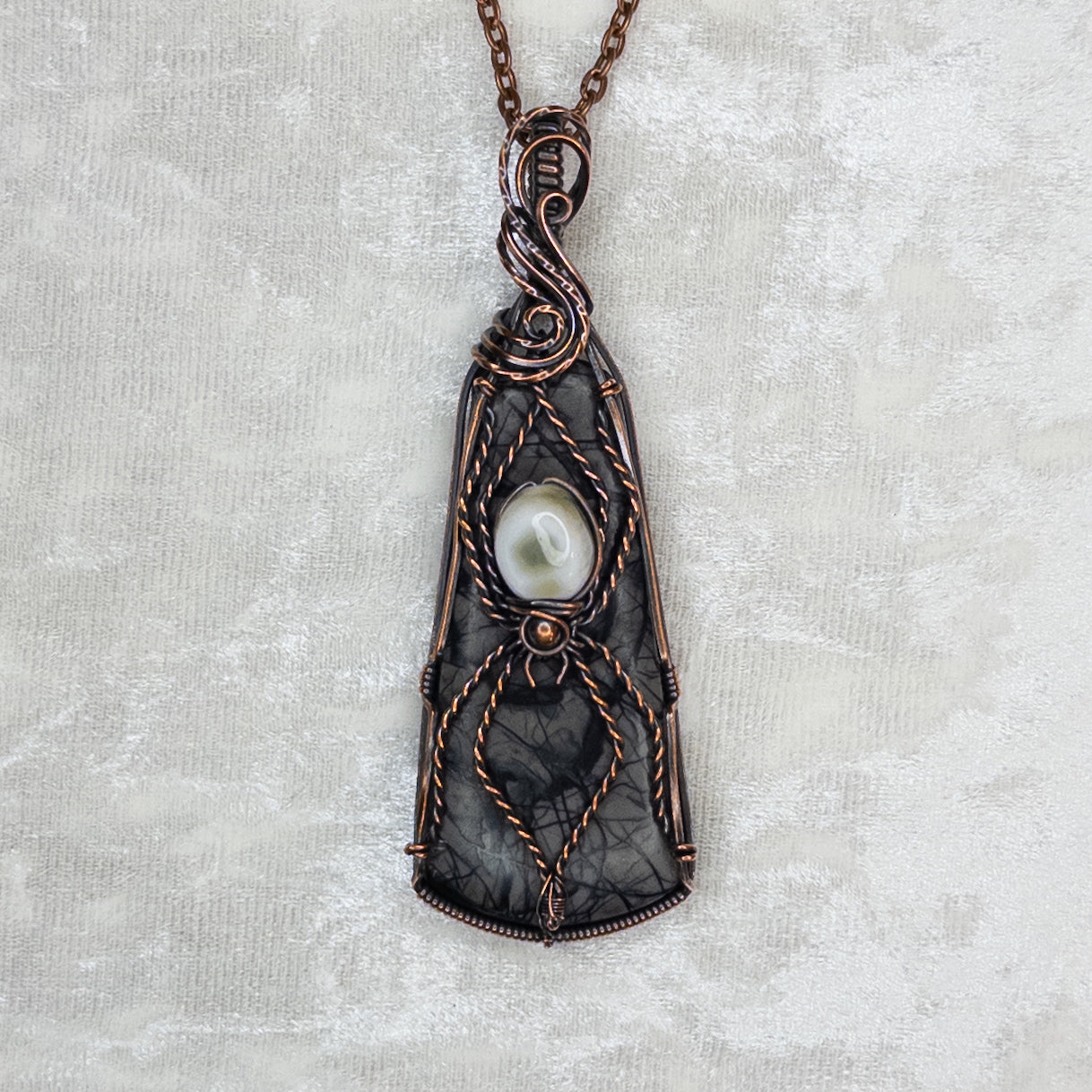 Picasso Jasper & Ocean Jasper Spider Antiqued Copper Pendant