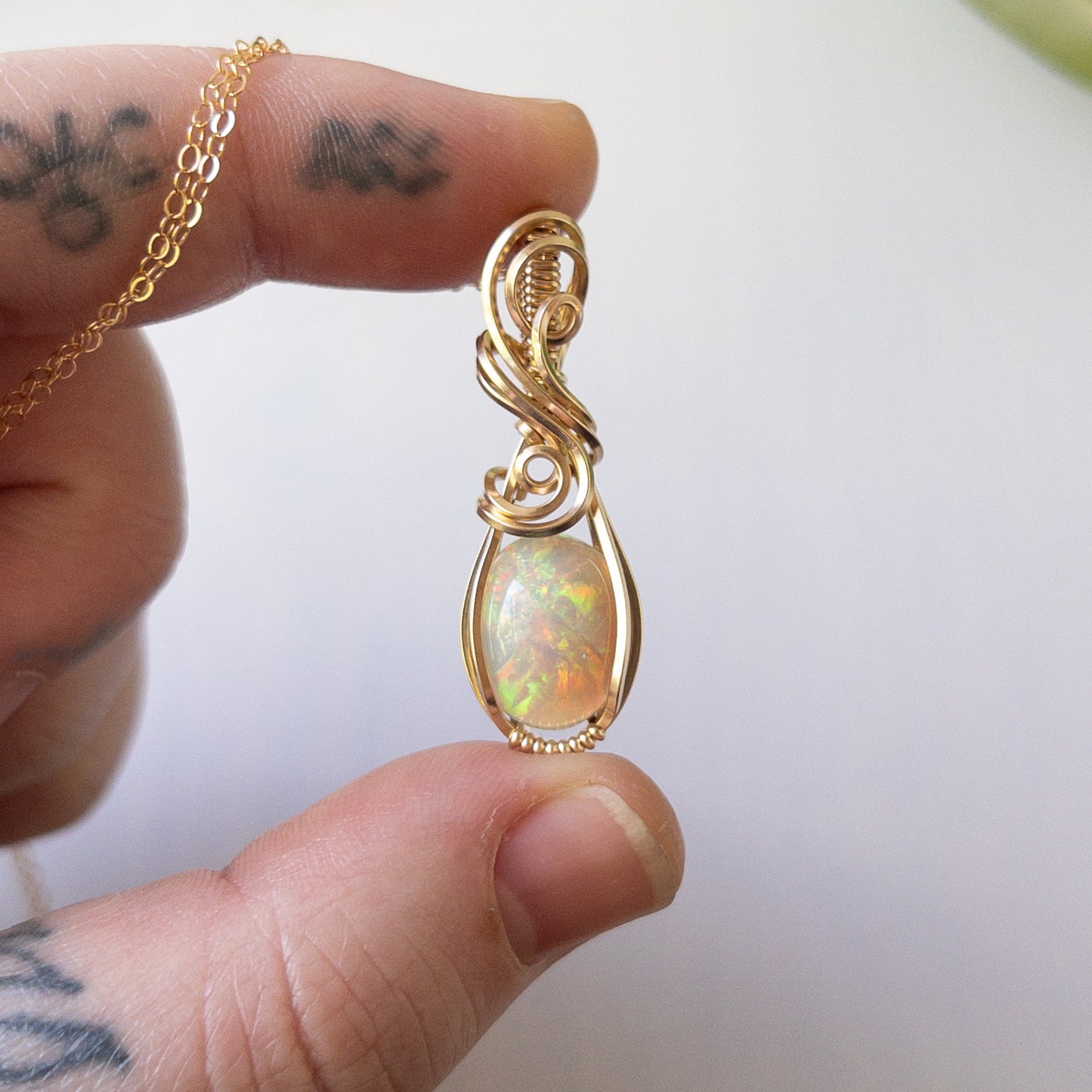 Mnemosyne - Opal & Gold Fill Wire Wrapped Pendant
