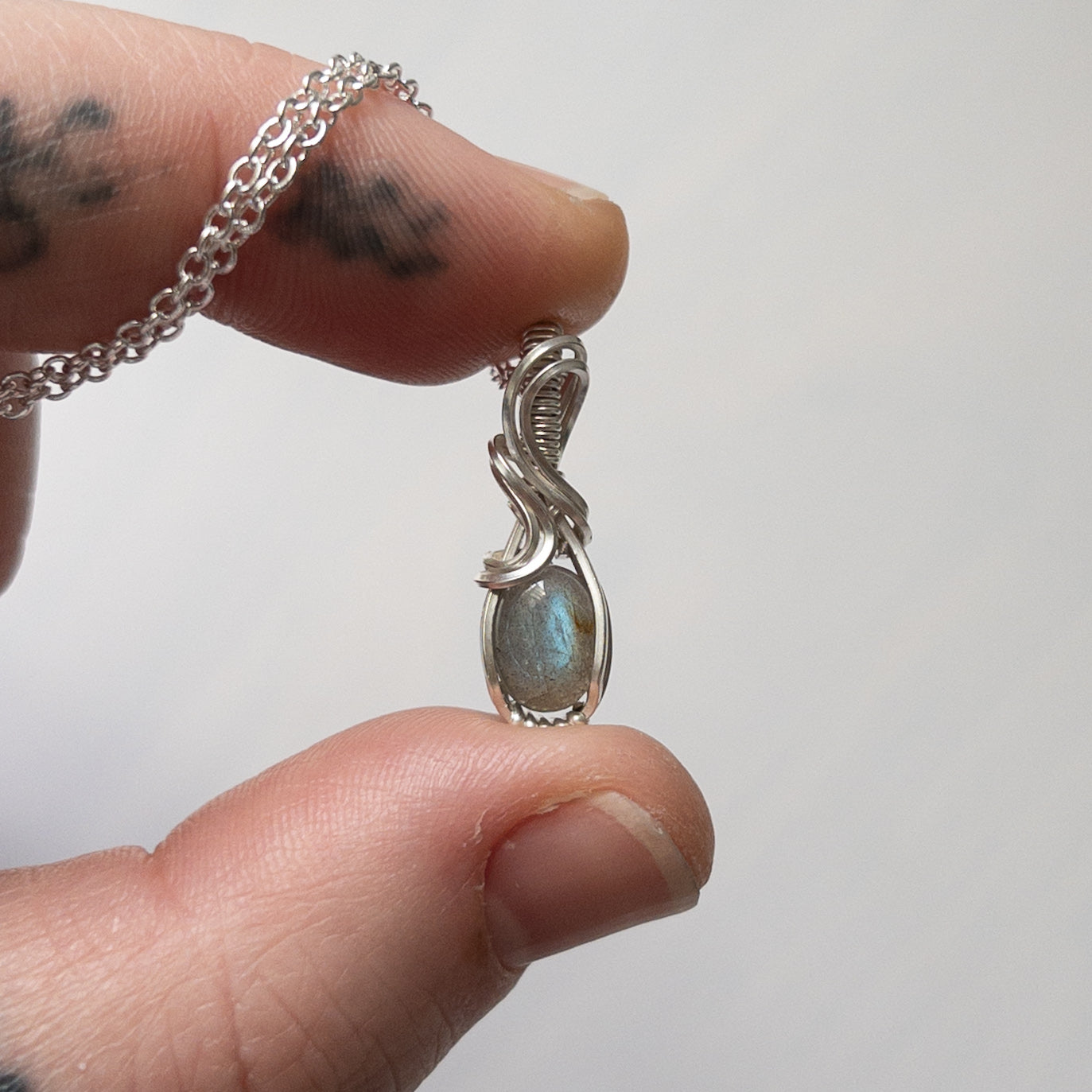 Blue Flash Labradorite & Sterling Silver Wrapped Mini Pendant