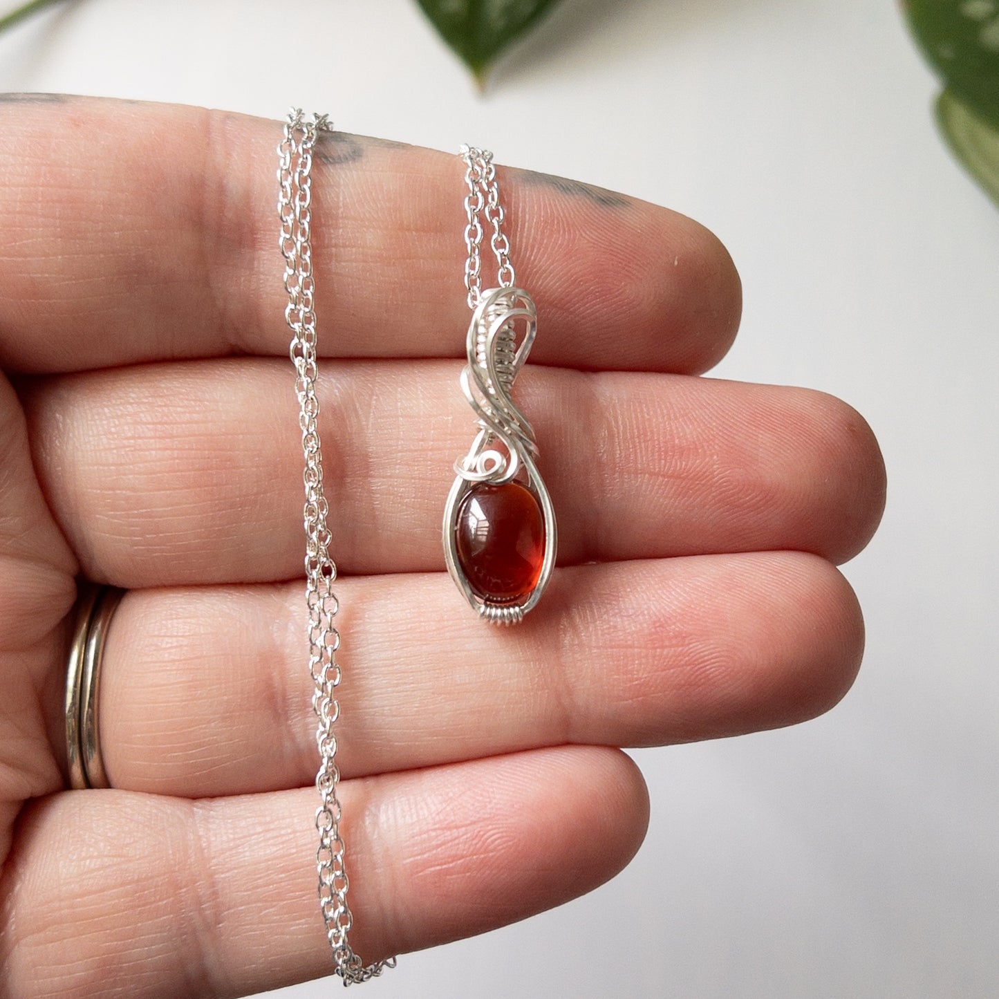 Hessonite Garnet & Sterling Silver Wrapped Mini Pendant