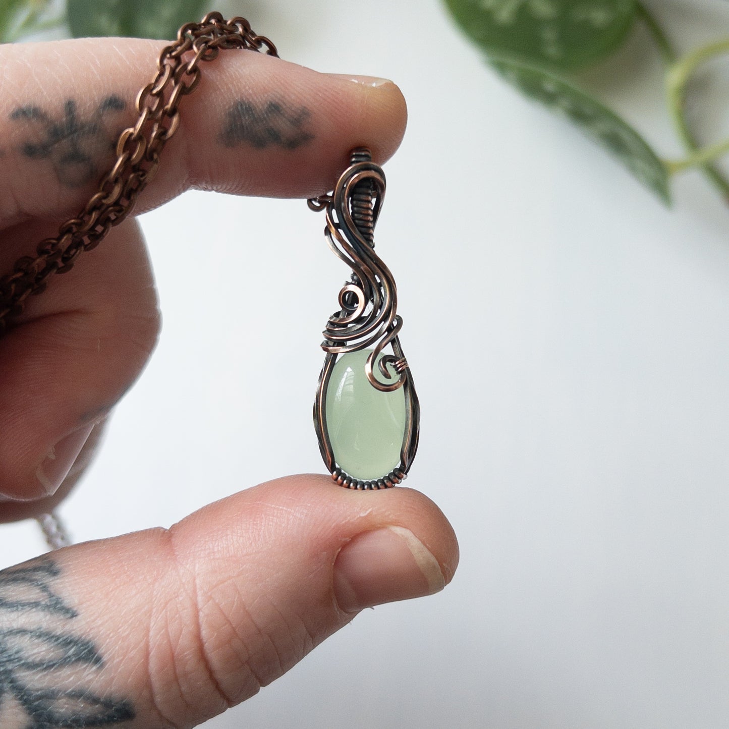 Apple Green Chalcedony & Copper Pendant
