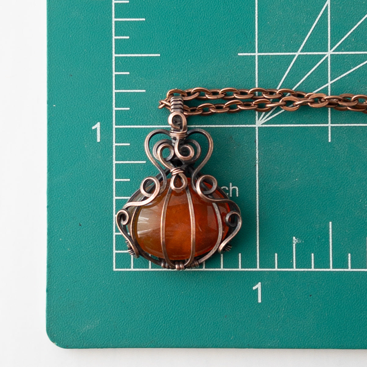 Orange Carnelian Pumpkin Antiqued Copper Wrapped Pendant