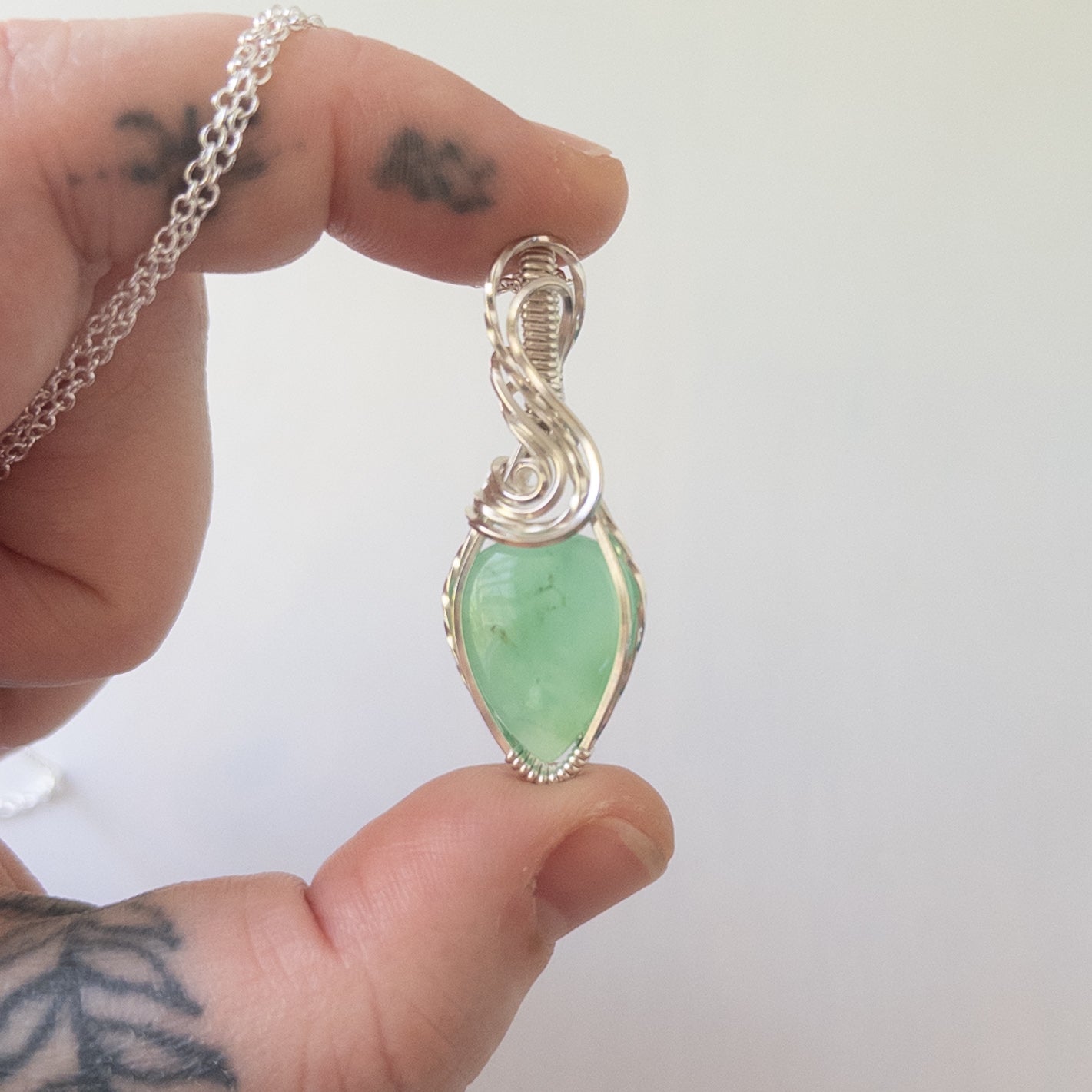 Chrysoprase Sterling Silver Wrapped Pendant