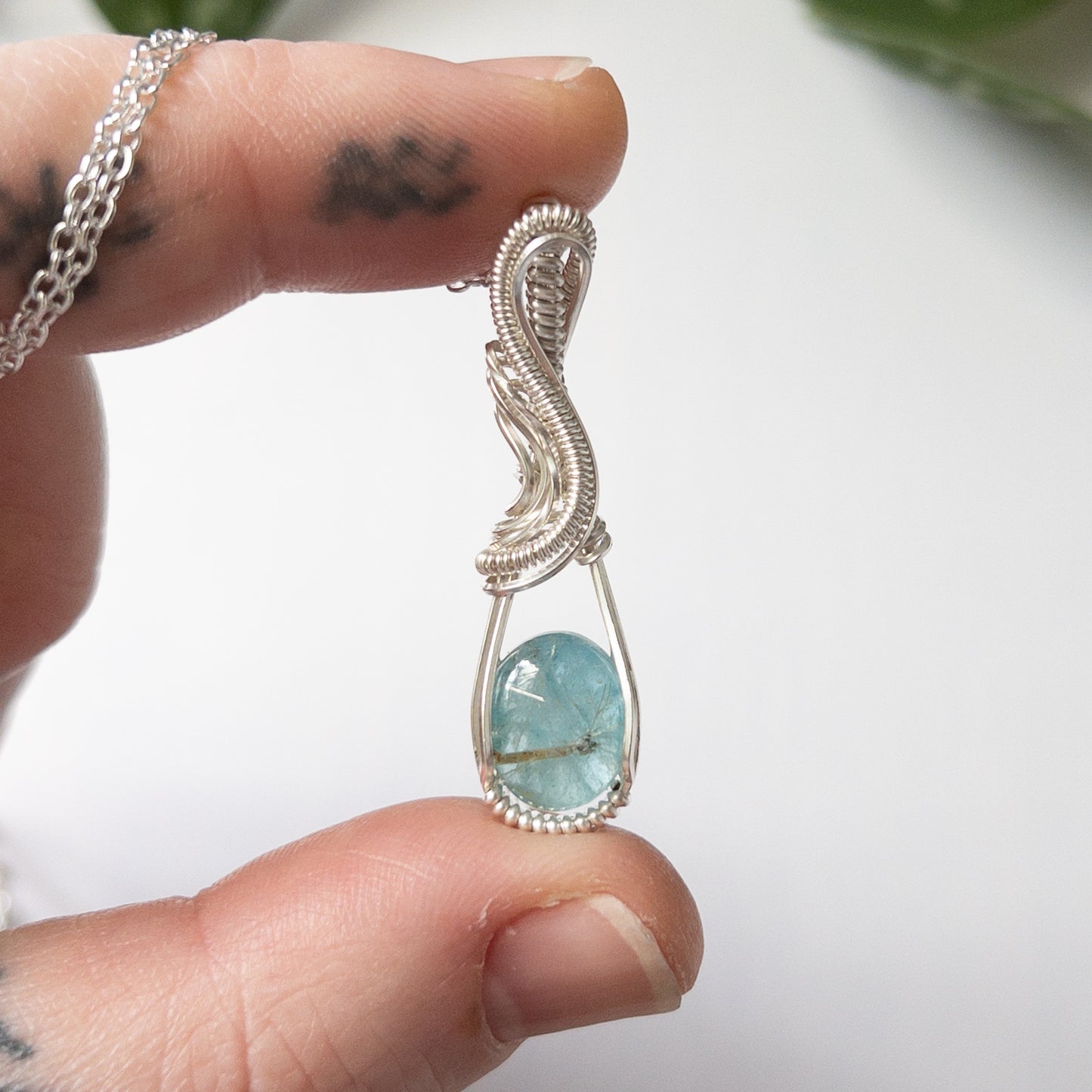 Apatite/Gold Rutile Doublet & Sterling Silver Wrapped Pendant