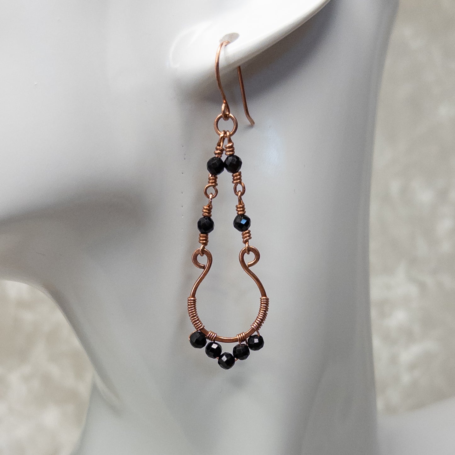Black Tourmaline Copper Chandelier Earrings