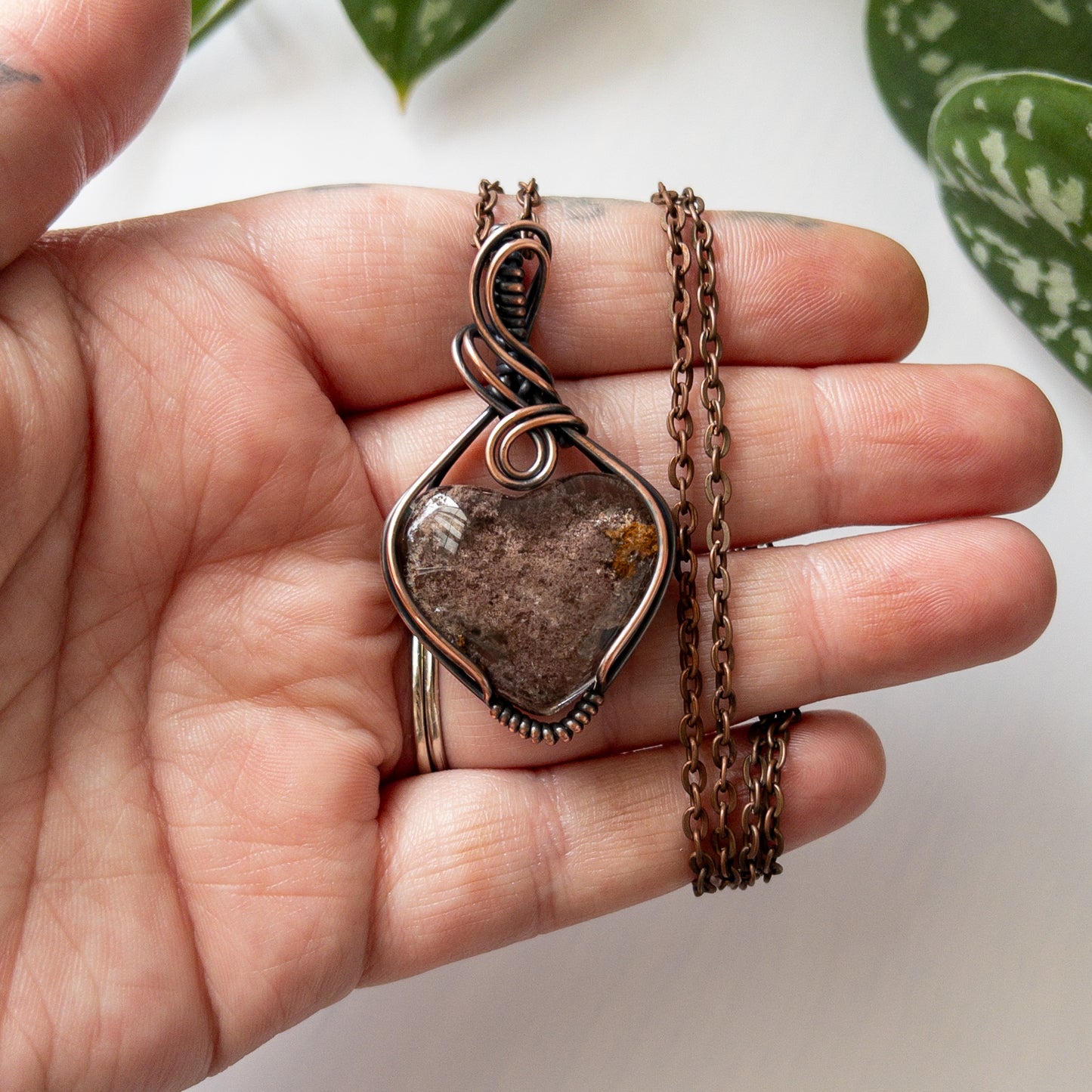 Garden Quartz Heart & Copper Wrapped Pendant