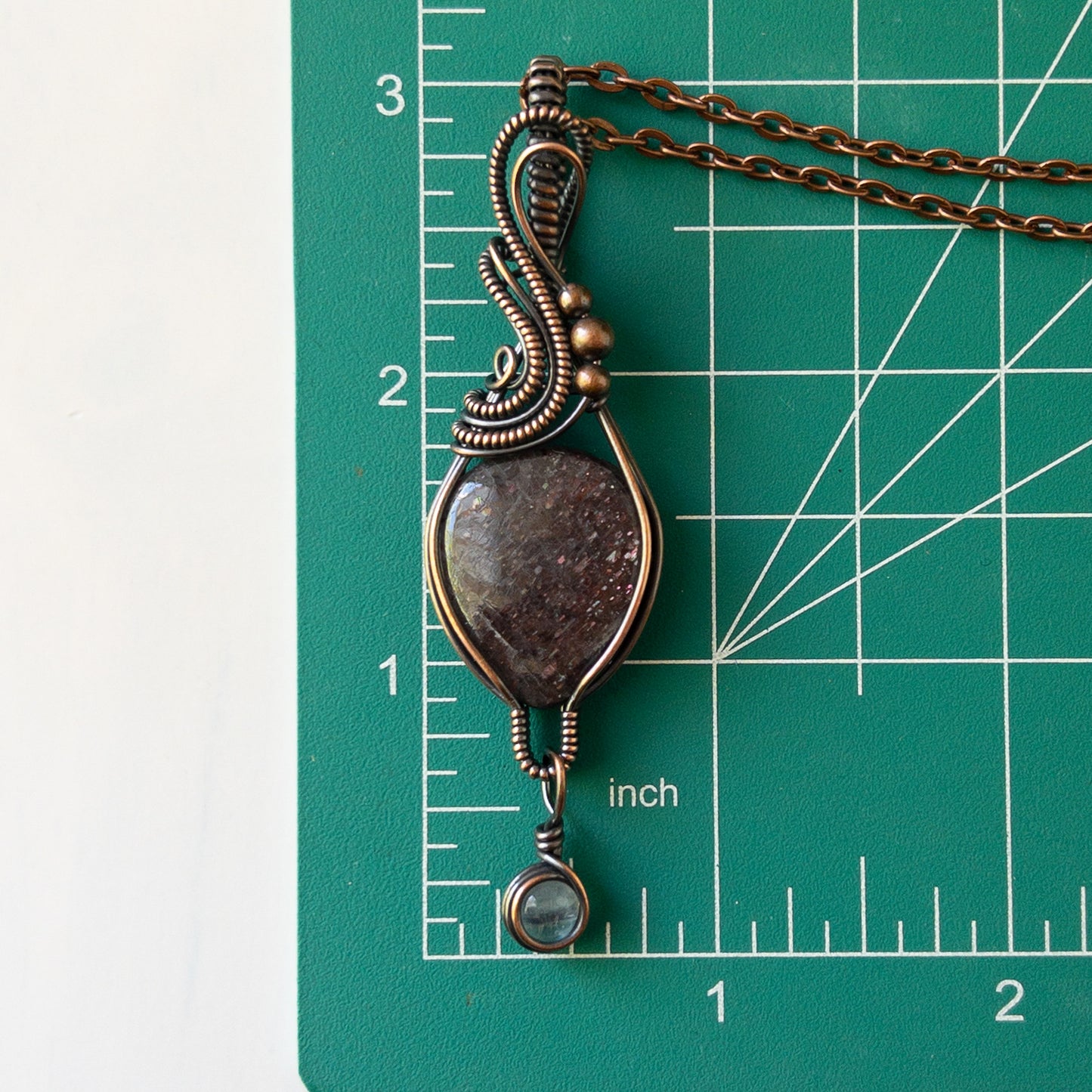 Iolite With Moonstone Copper Wrapped Pendant
