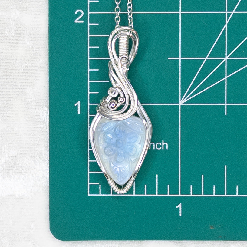 Flower Carved Moonstone .925 Sterling Silver Pendant
