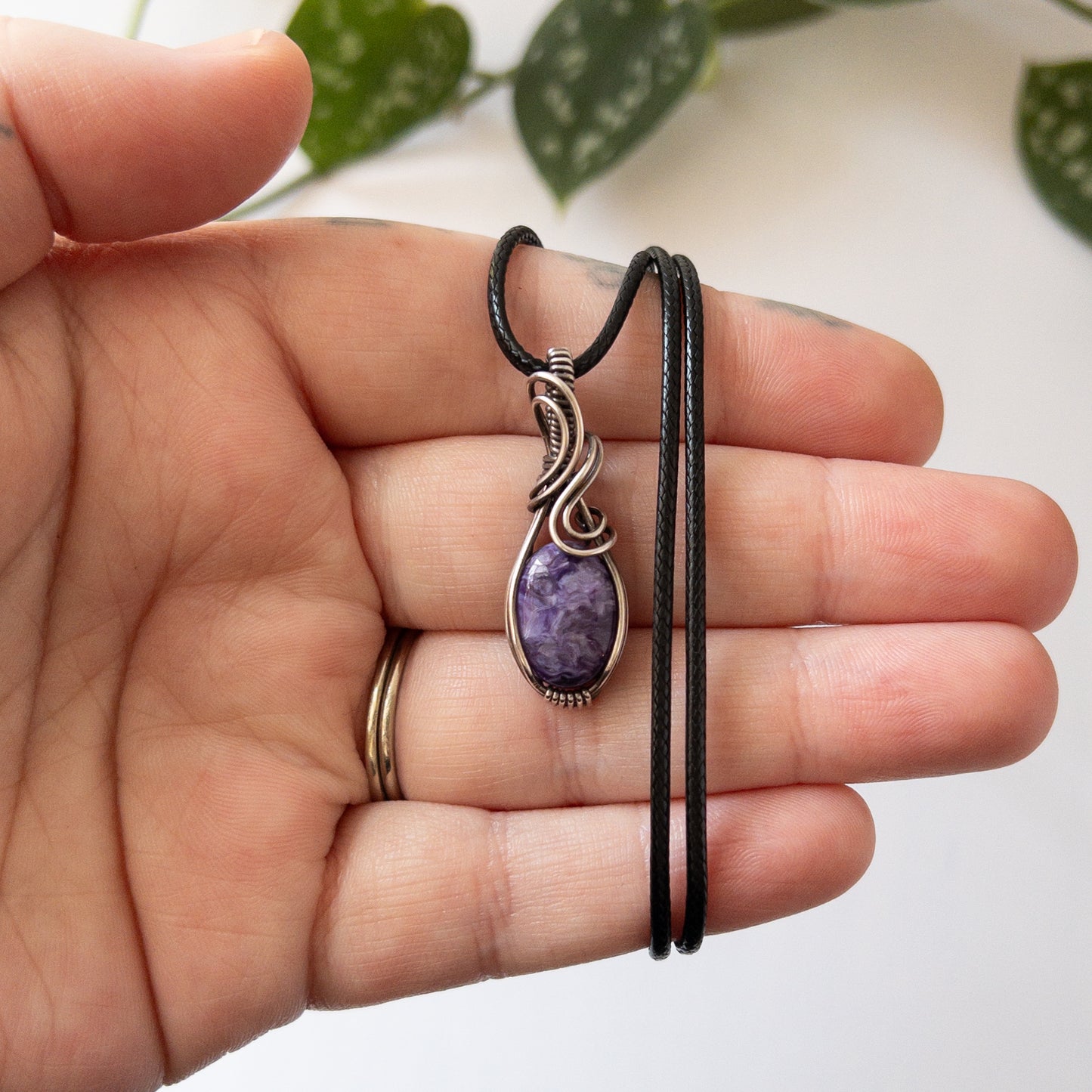 Charoite & Sterling Silver Wrapped Pendant