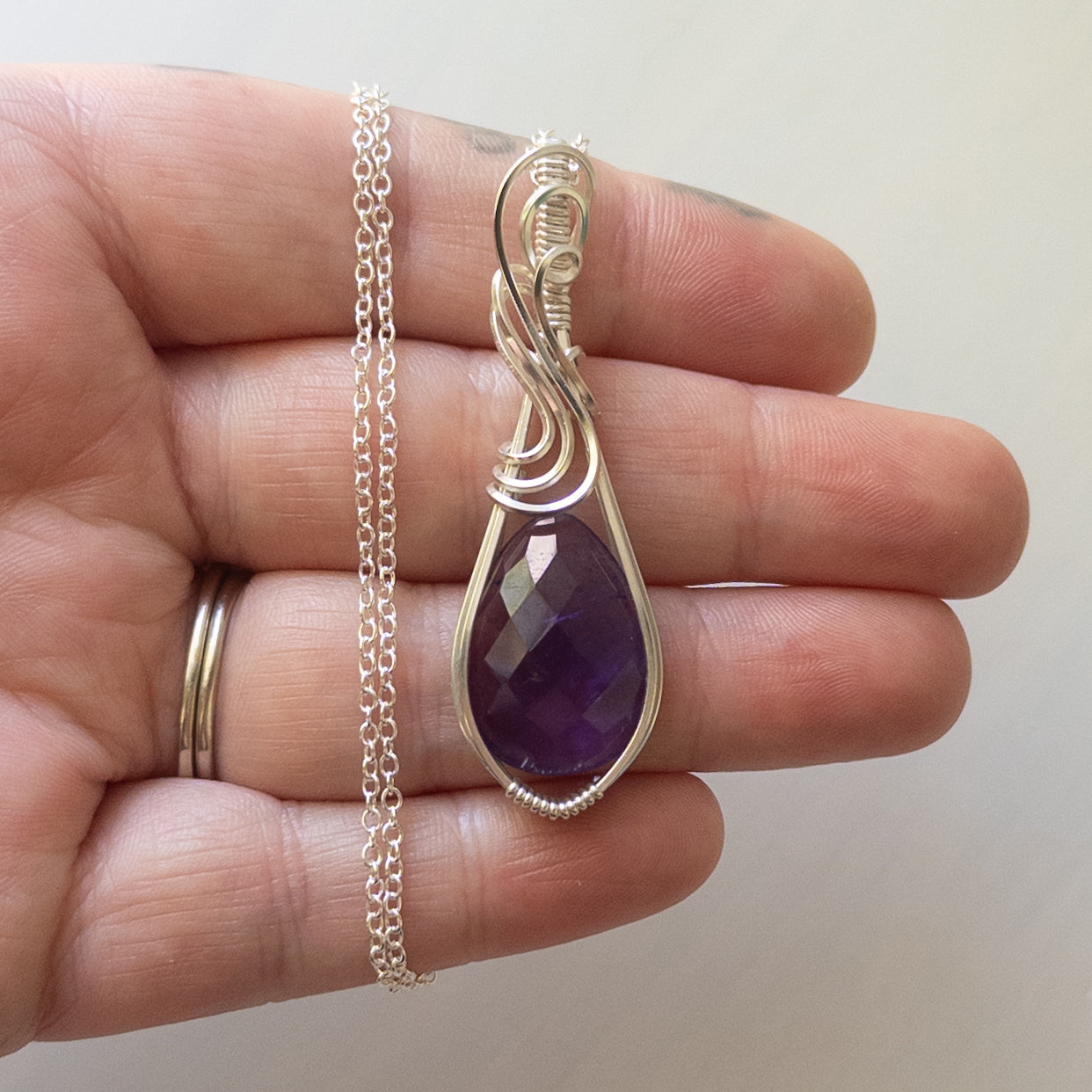 Rose Cut Amethyst Sterling Silver Wrapped Pendant