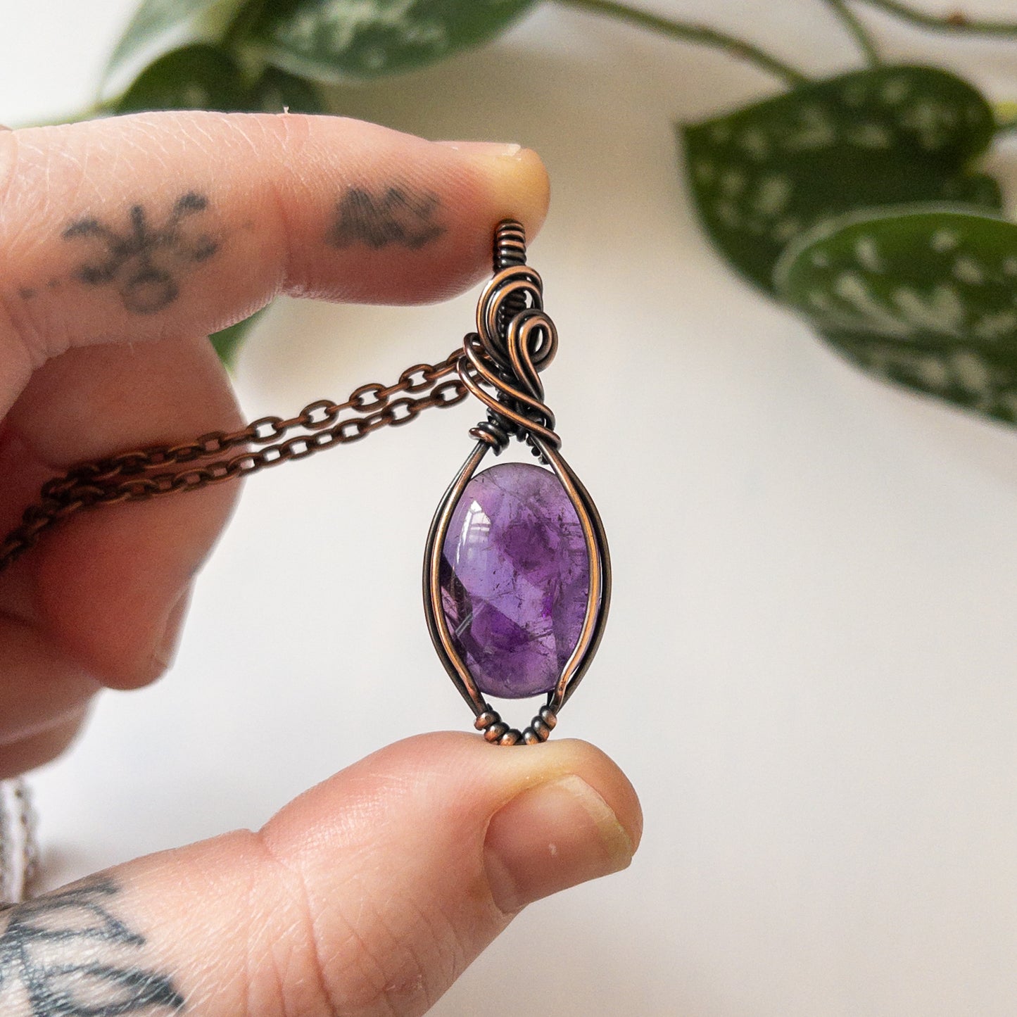 Amethyst & Copper Wrapped Pendant