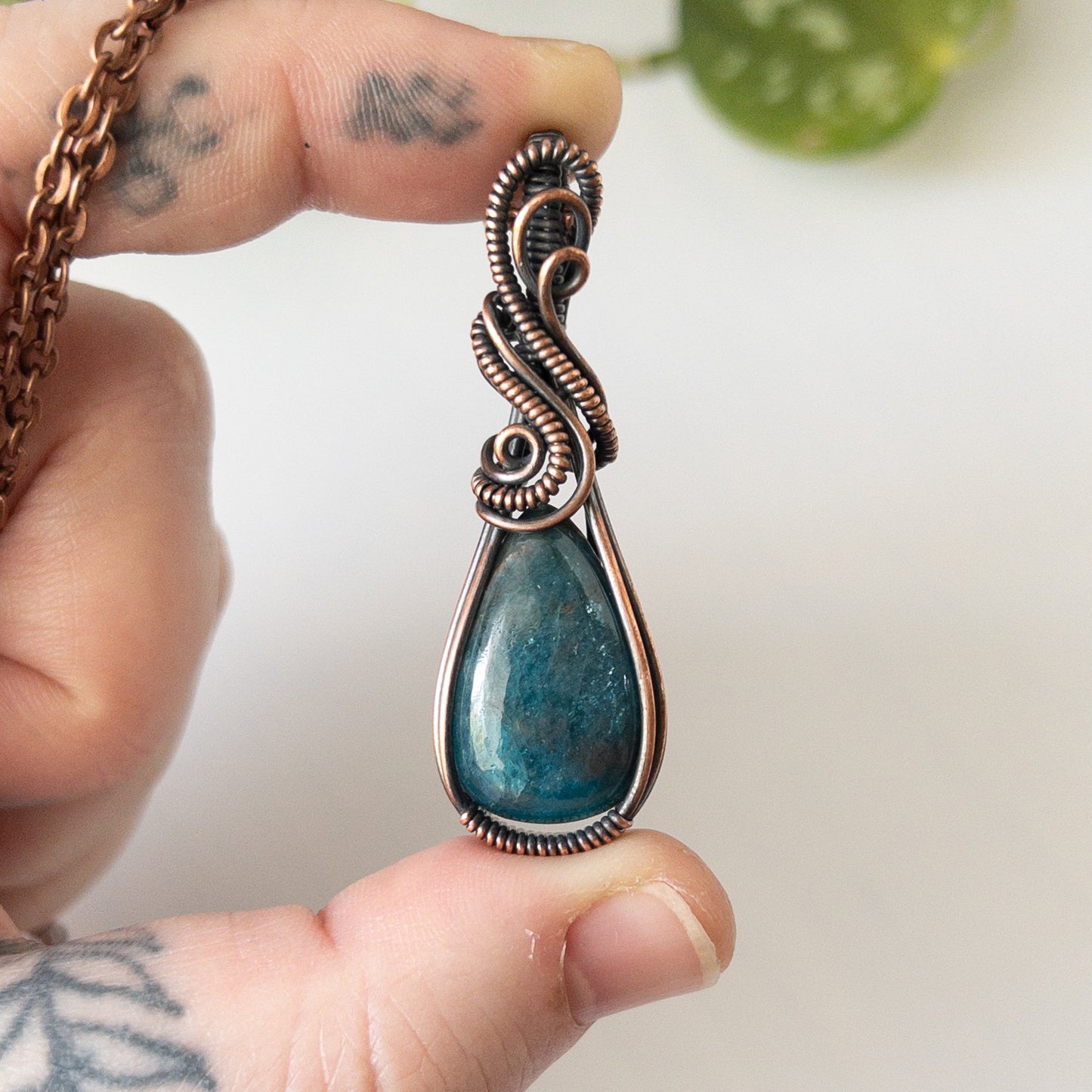 Apatite Teardrop Copper Wrapped Pendant