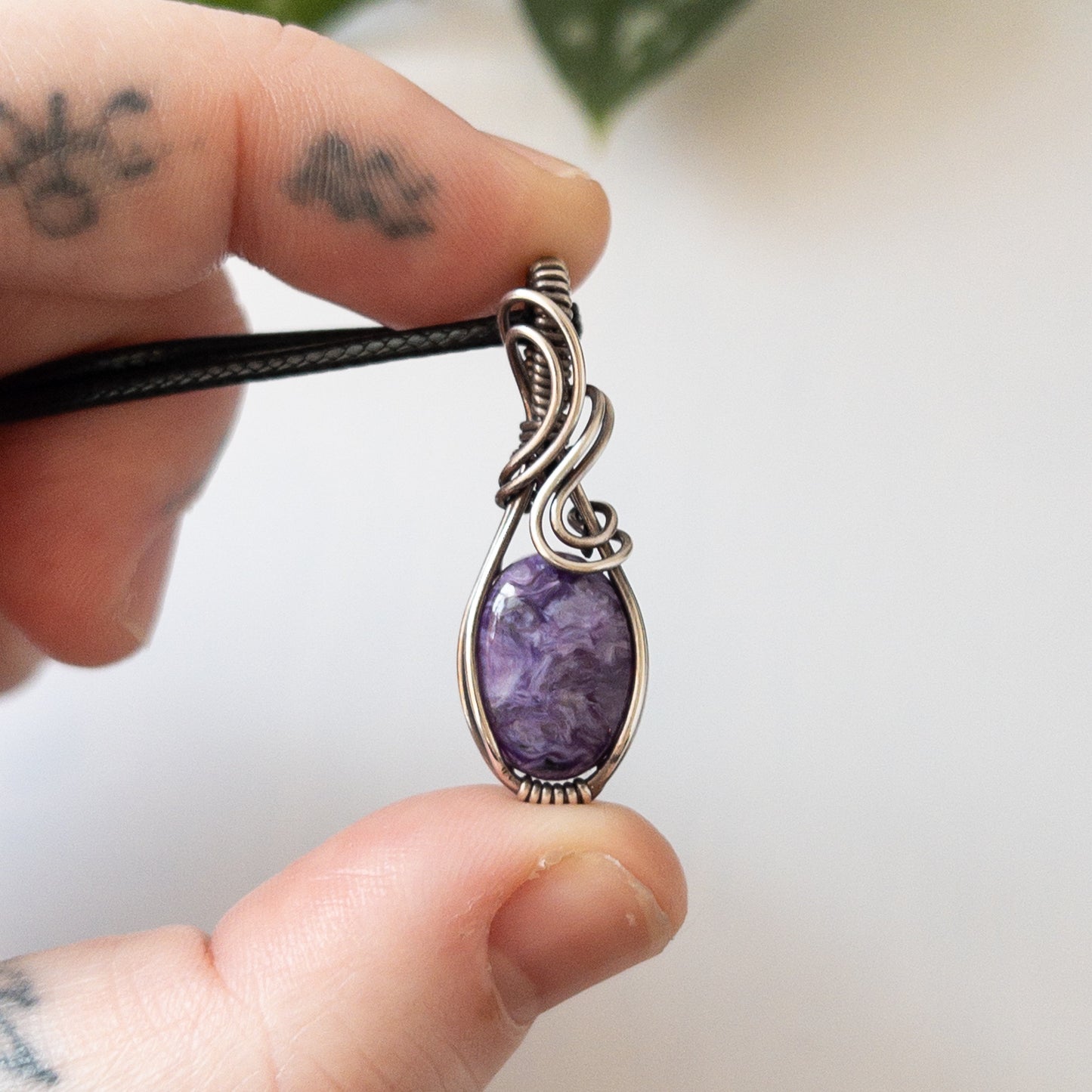 Charoite & Sterling Silver Wrapped Pendant