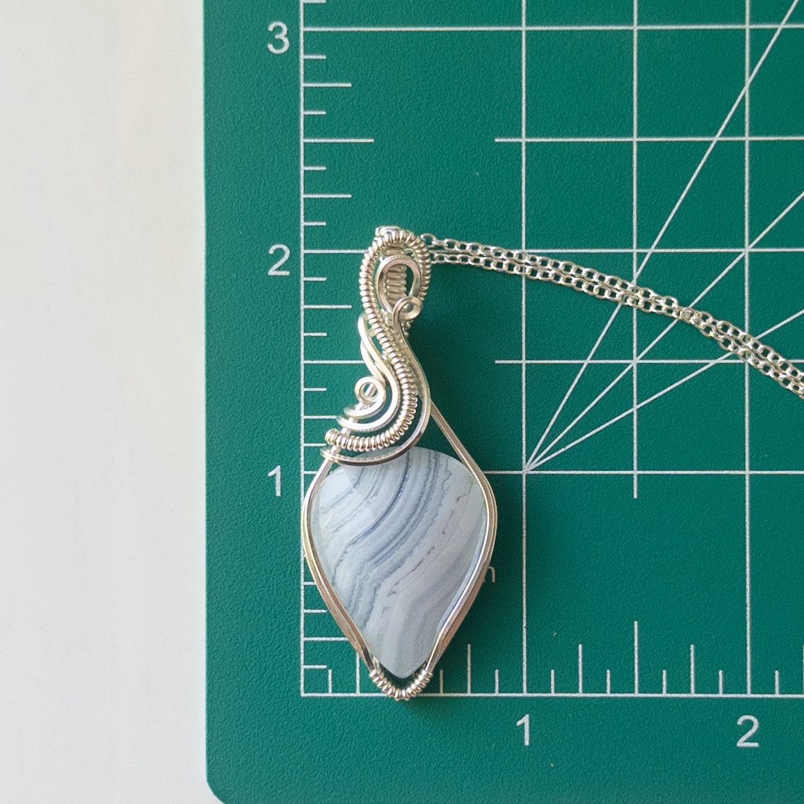 Rose Cut Blue Lace Agate Sterling Silver Wrapped Pendant