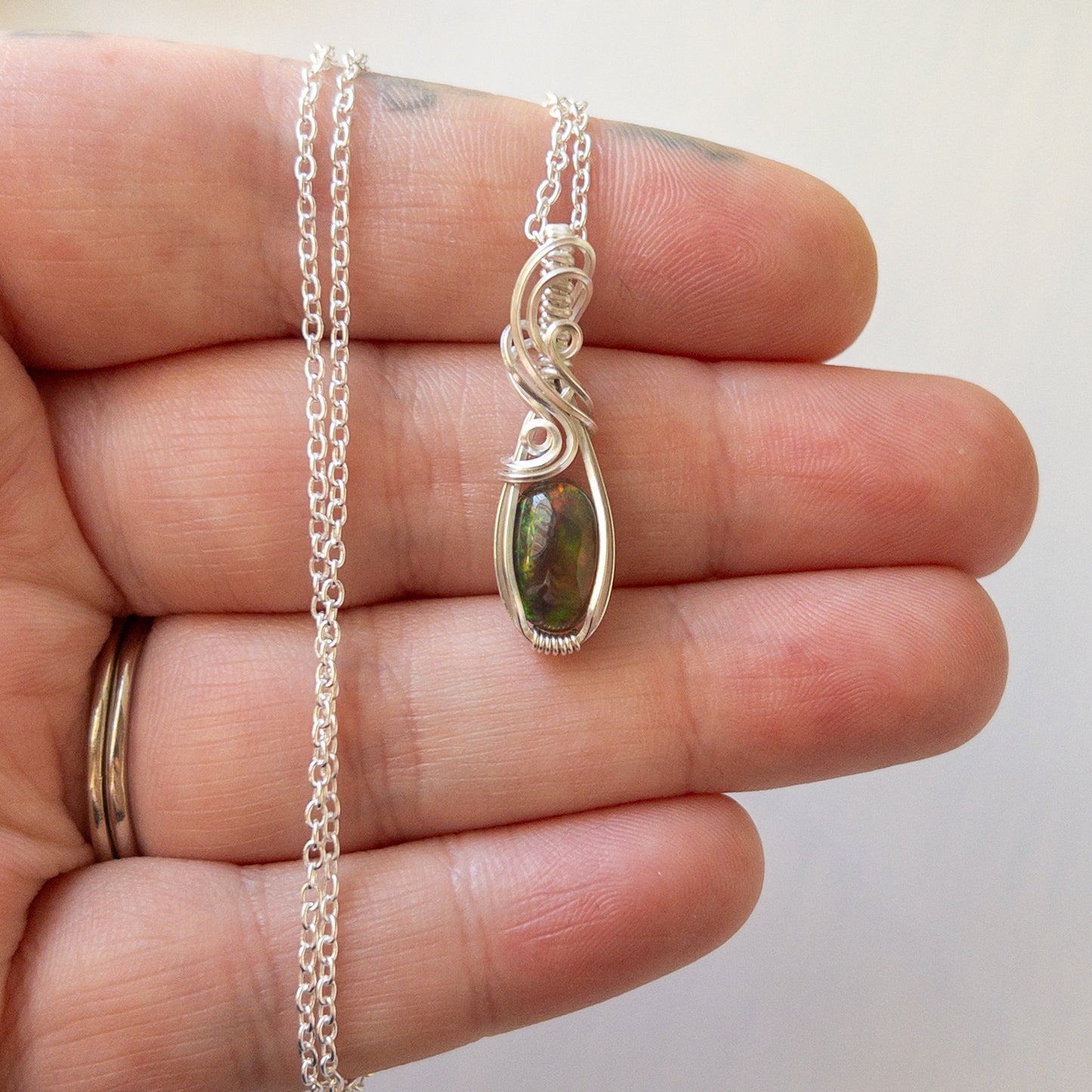 Favilla - Black Smoked Ethiopian Opal Sterling Silver Wrapped Pendant