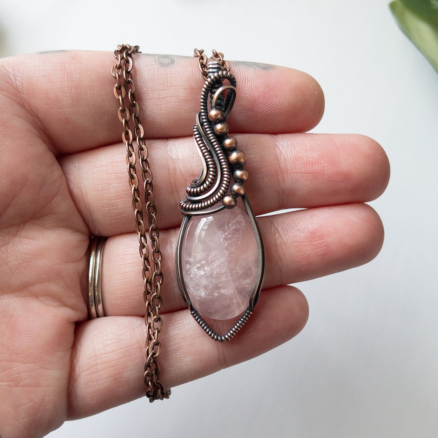 Rose Quartz & Copper Wrapped Pendant